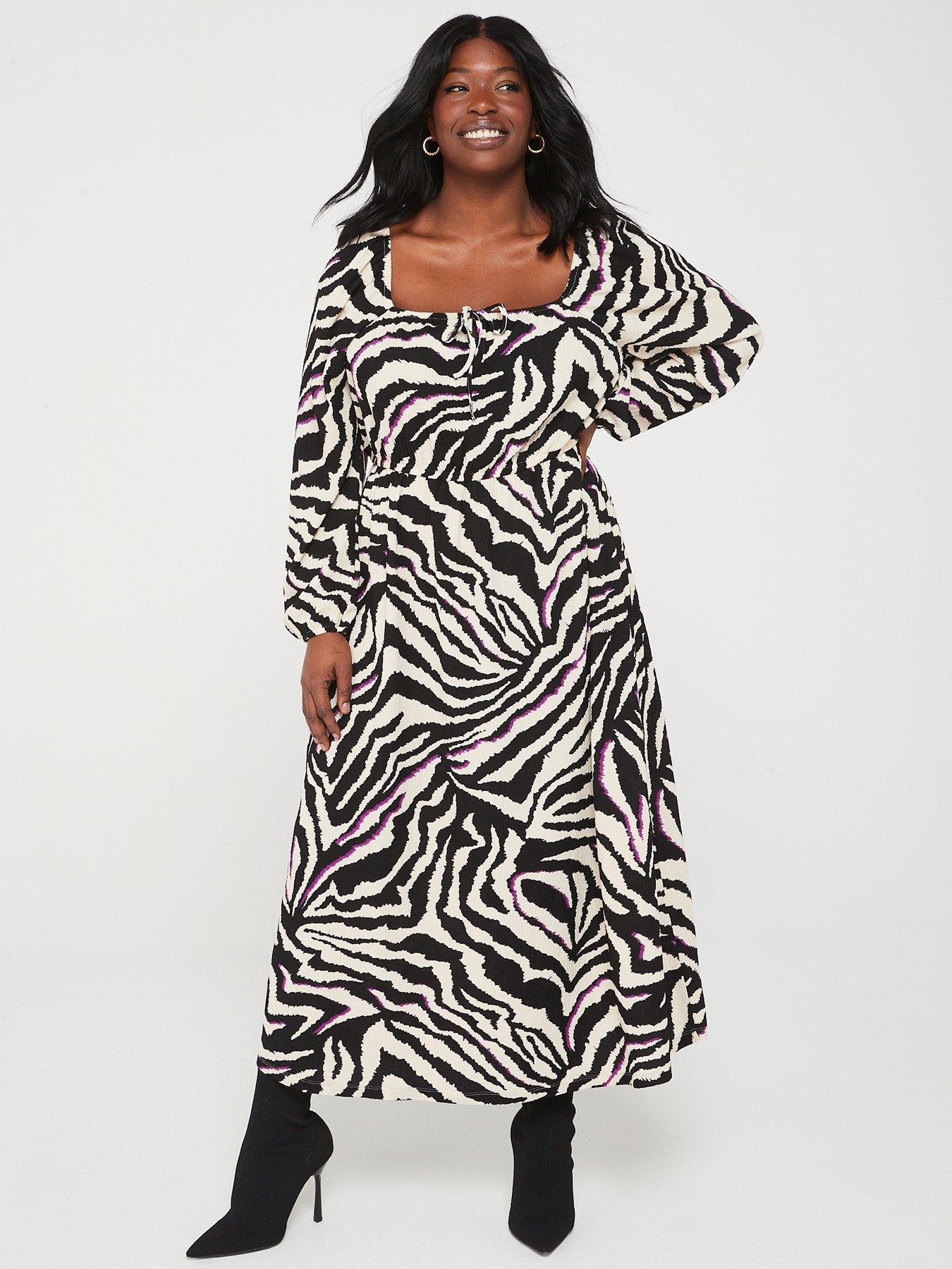 V by Very Curve Square Neck Zebra Midi Dress littlewoods