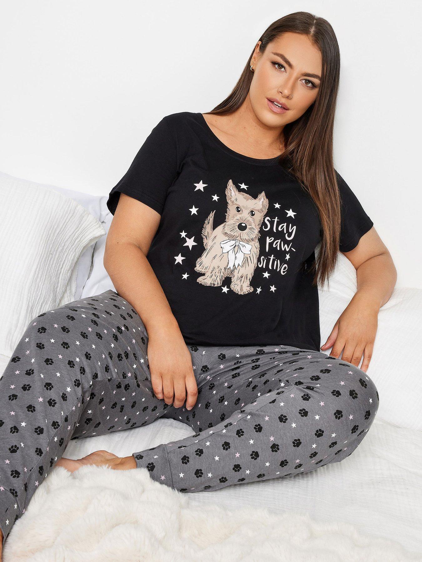 Yours Stay Pawsitive Cuffed Pj Set - Black | littlewoods.com