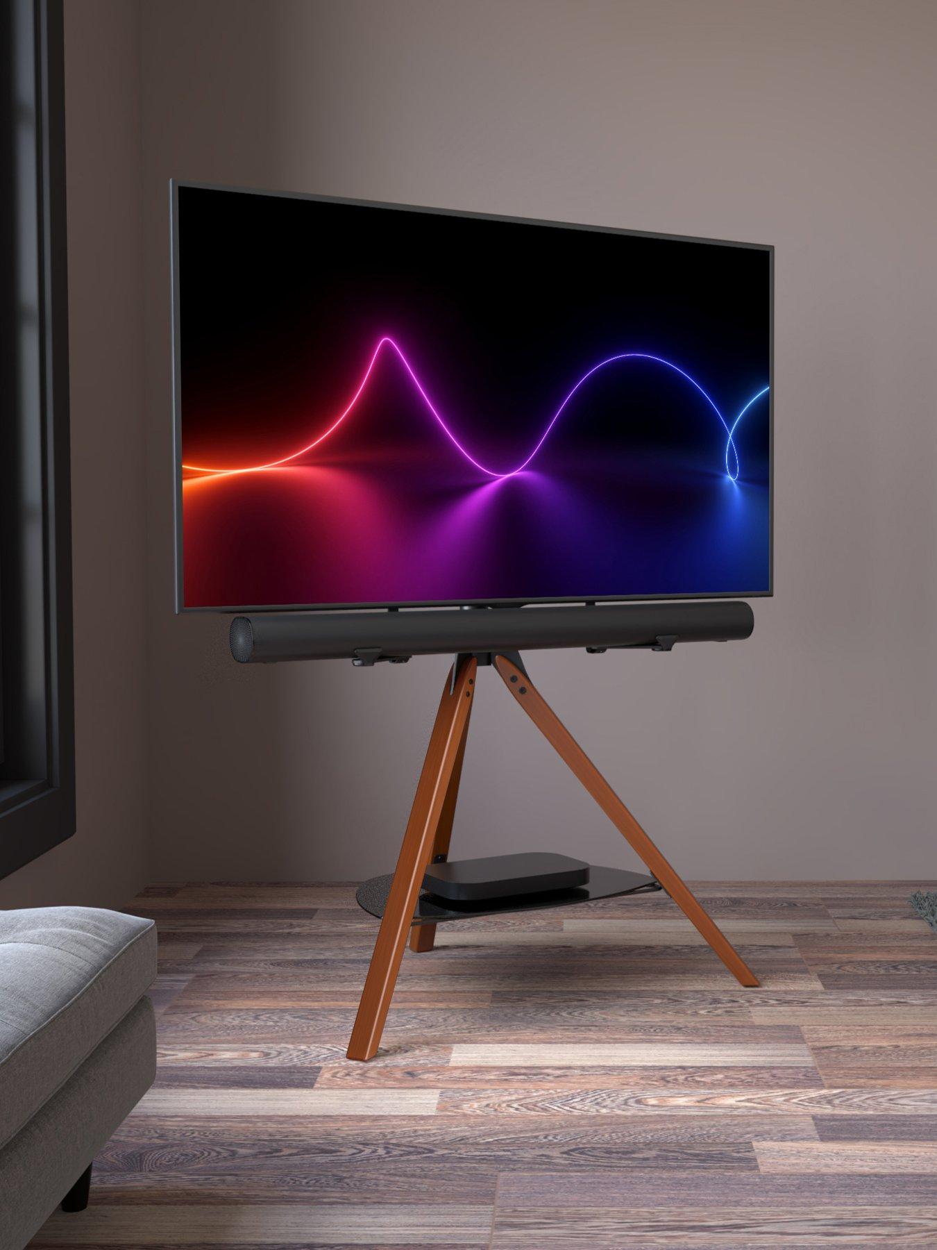 front image of avf-hoxton-tripod-tv-stand-with-soundbar-mounting-kit-for-tvs-32-70-dark-wood