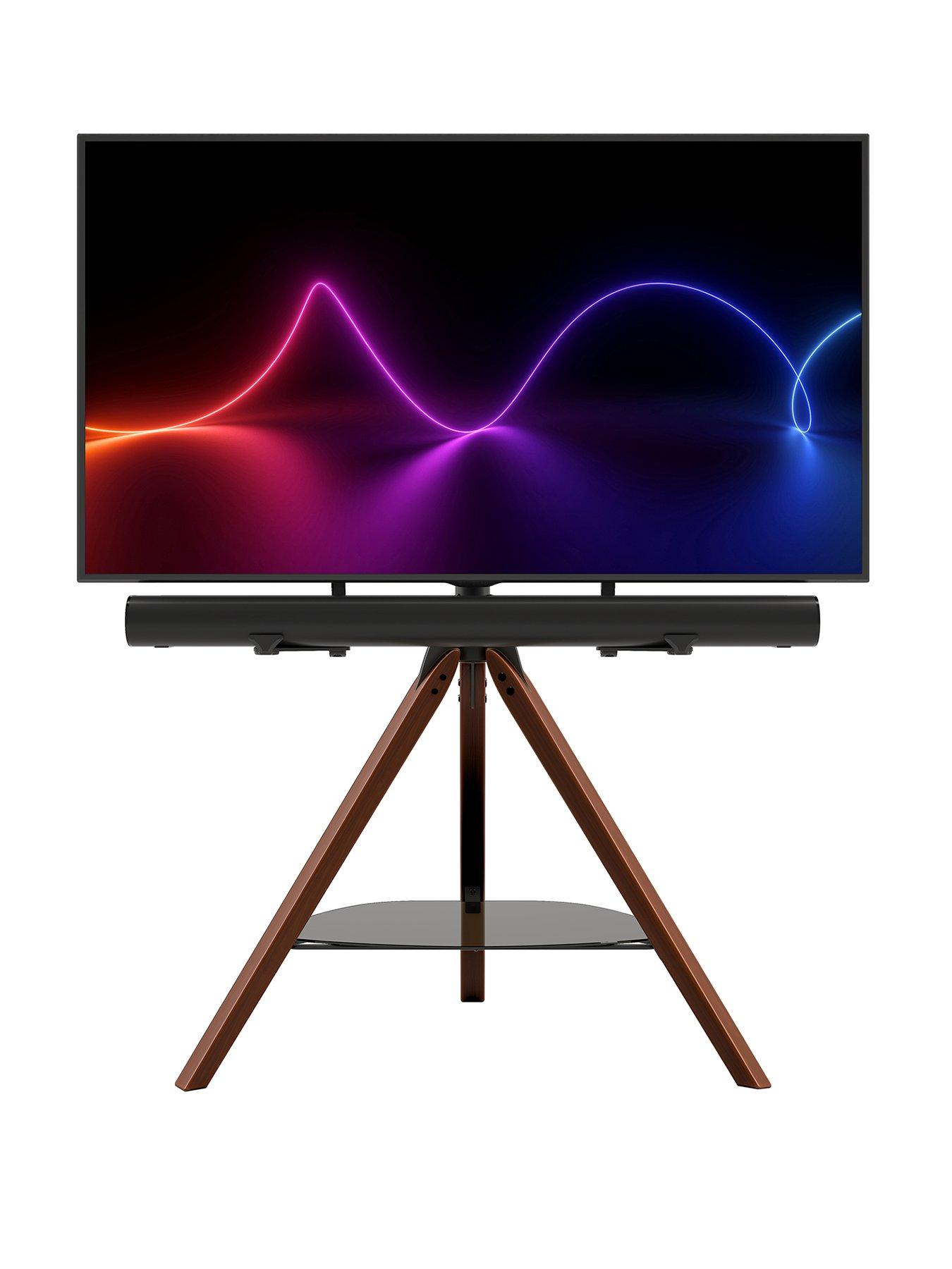  image of avf-hoxton-tripod-tv-stand-with-soundbar-mounting-kit-for-tvs-32-70-dark-wood