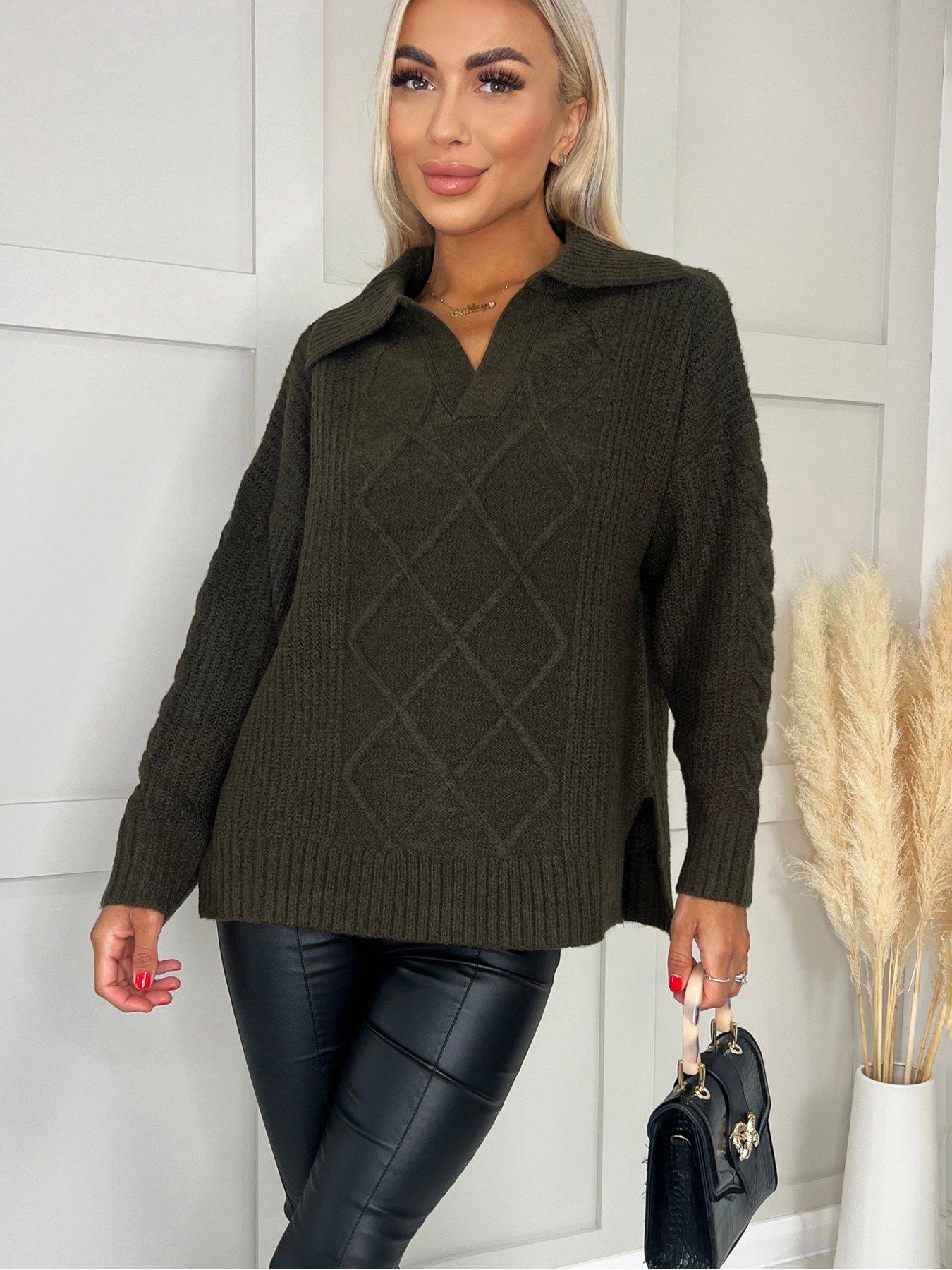  image of ax-paris-open-collar-jumper-green