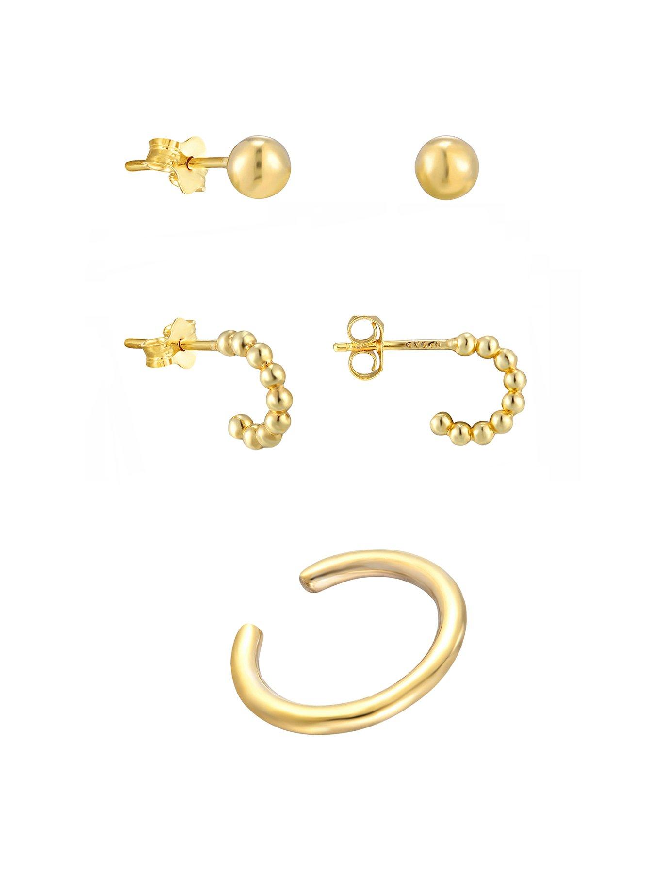 the-love-collection-18ct-gold-plated-stud-hoop-ball-stud-and-cuff-set-of-earrings