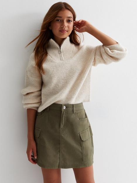 new-look-915-girls-khaki-cotton-cargo-mini-skirt