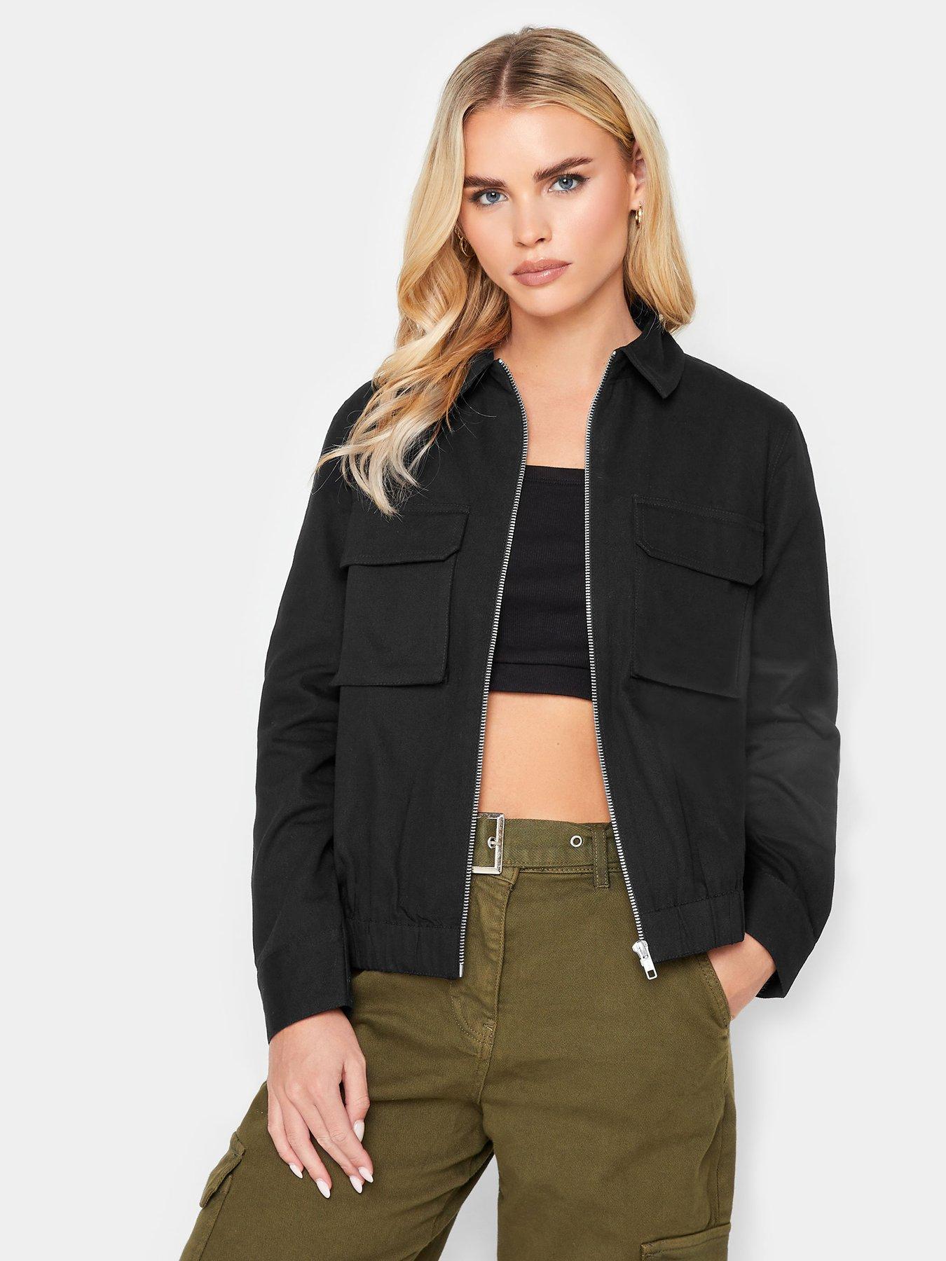 Image 1 of 4 of PixieGirl Petite Black Utility Bomber Jacket