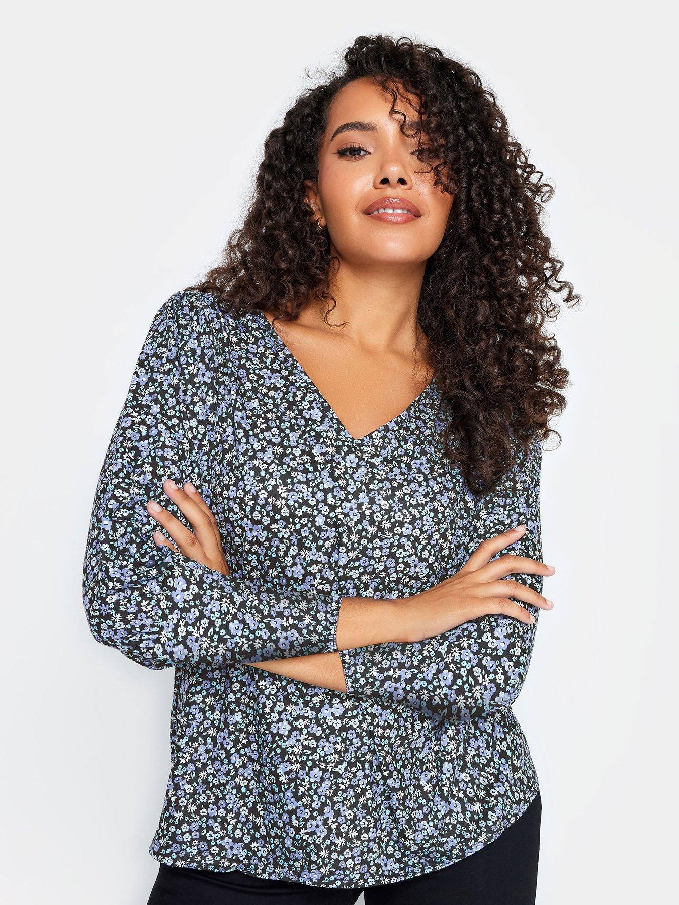 M&Co Petite Petite Blue Ditsy Print Top