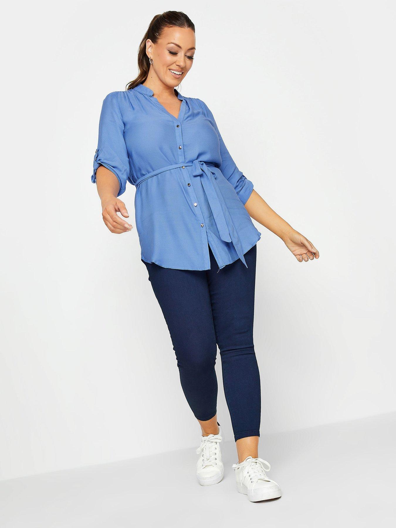  image of mco-tab-sleeve-detail-blouse-blue