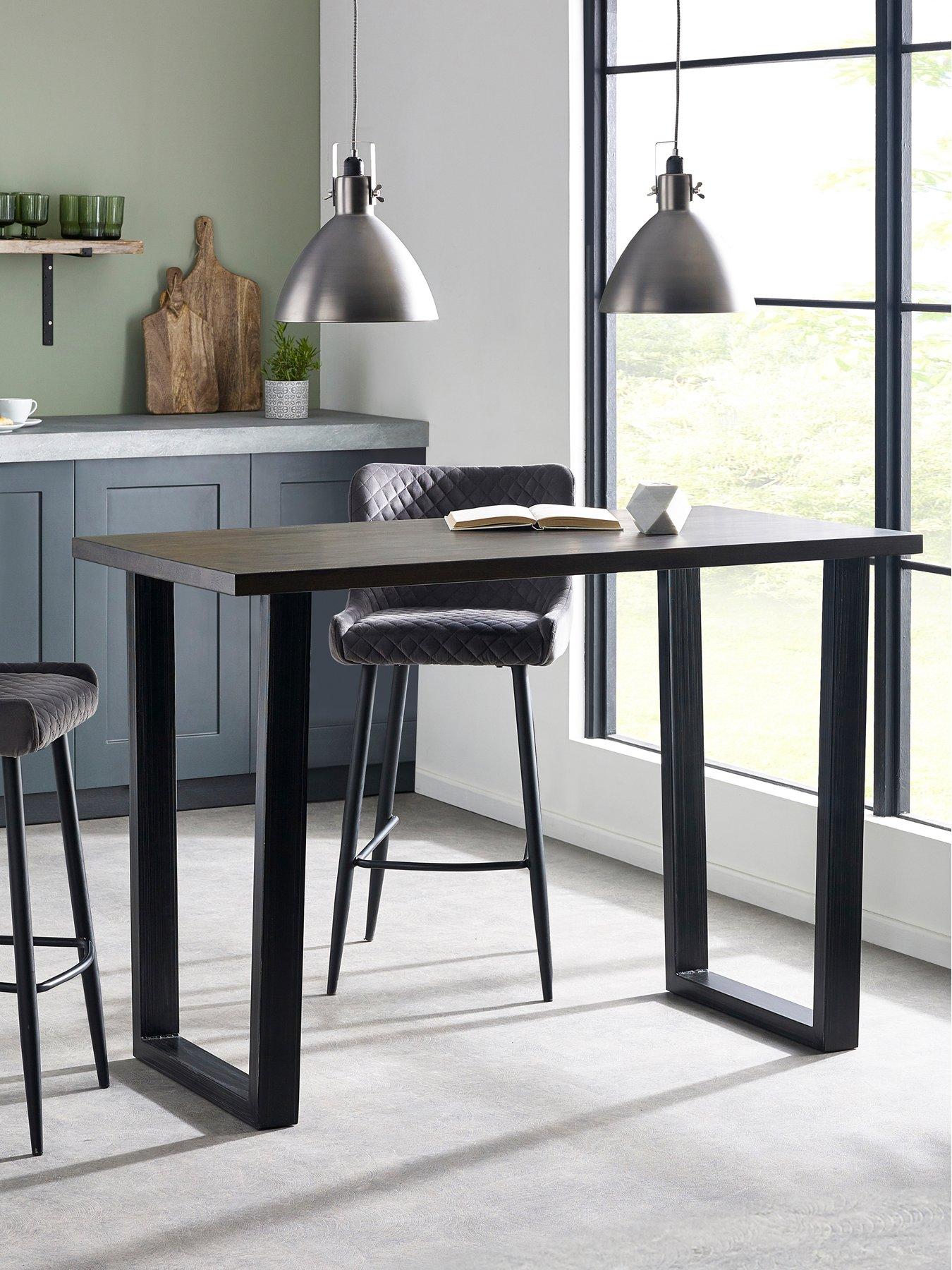 Julian Bowen Brooklyn Solid Oak/Oak Veneer Bar Table - Dark Oak