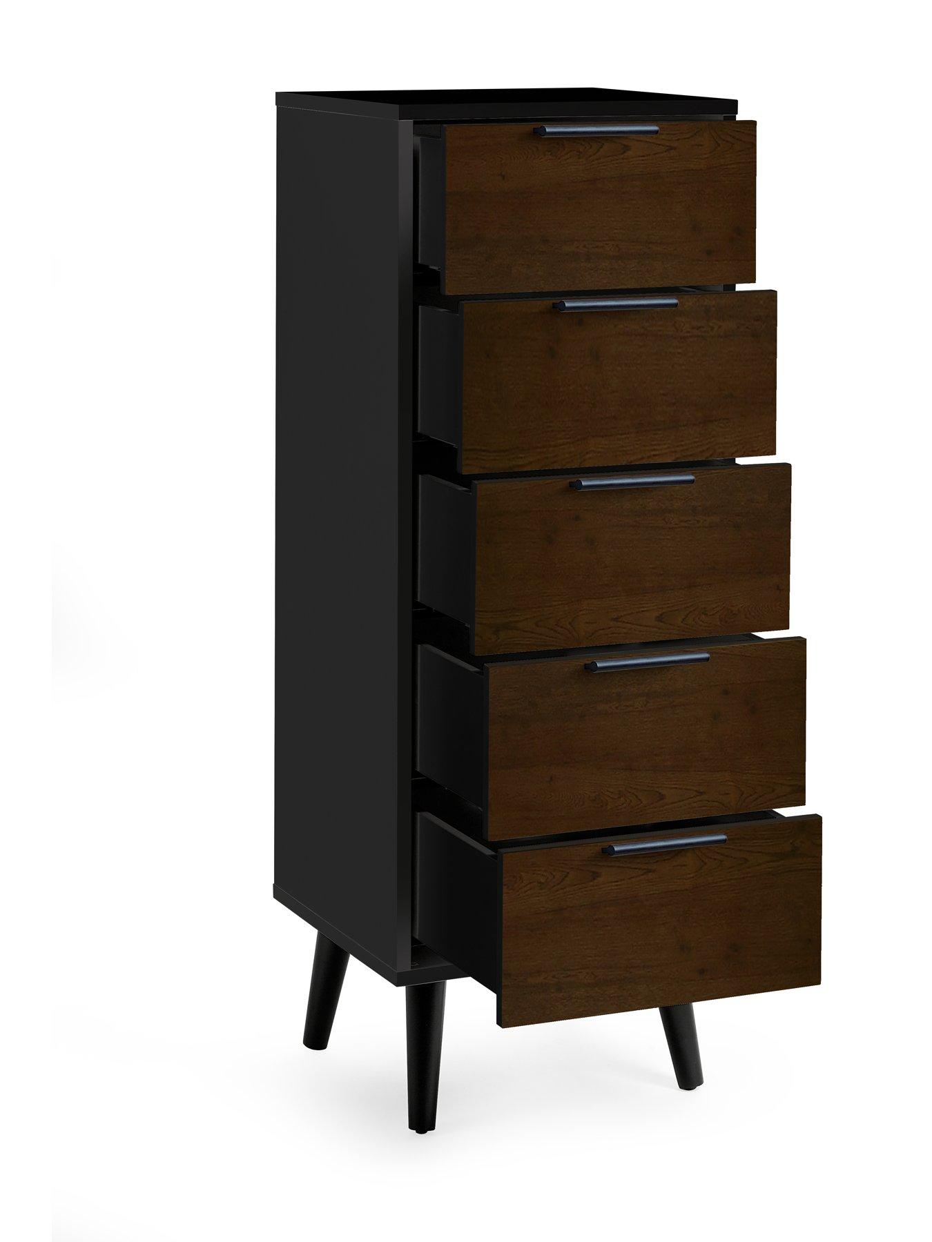 Image 4 of 4 of Julian Bowen Alba 5 Drawer Narrow Chest - Black/Walnut
