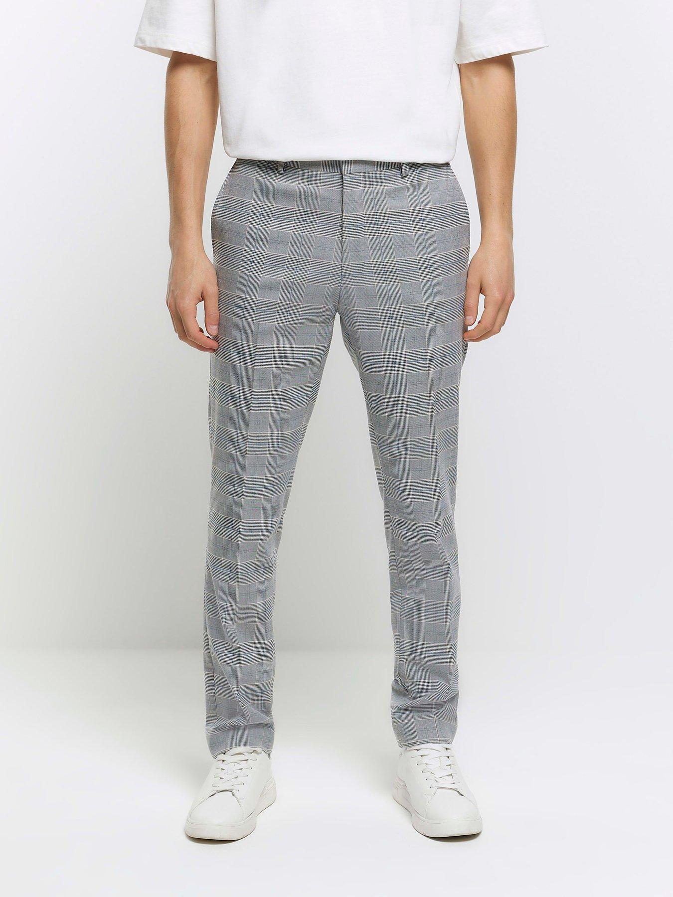 Grey check skinny fit tapered clearance chino trousers