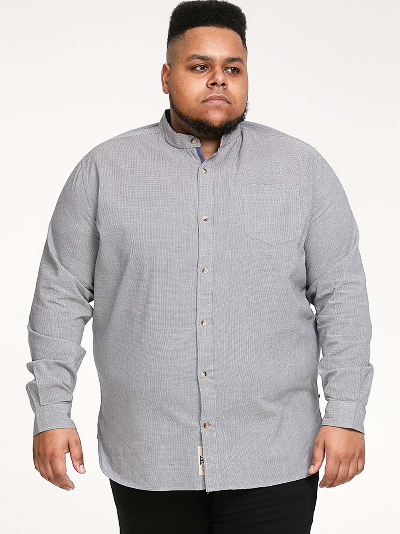 Image 1 of 5 of D555 Micro Dogtooth Check Grandad Shirt - Grey