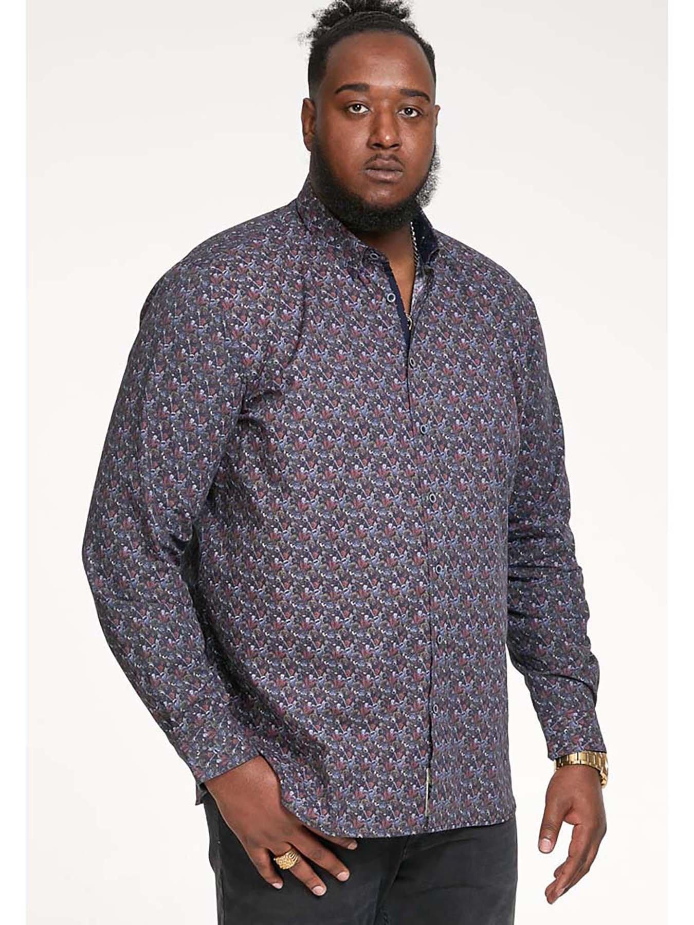Image 1 of 5 of D555 Floral Print Concealed Button Down Collar Shirt - Navy