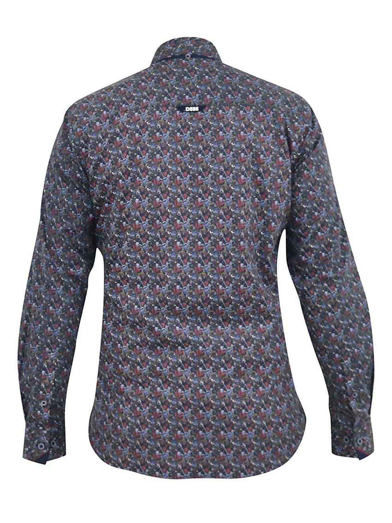 Image 2 of 5 of D555 Floral Print Concealed Button Down Collar Shirt - Navy