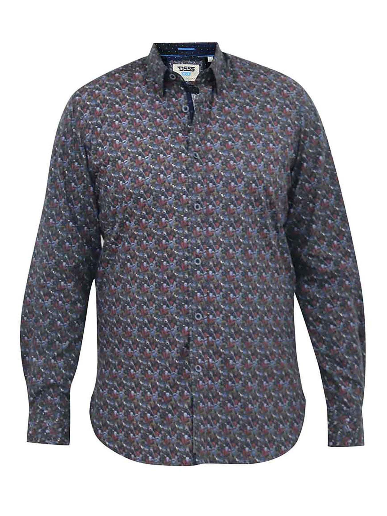 Image 4 of 5 of D555 Floral Print Concealed Button Down Collar Shirt - Navy