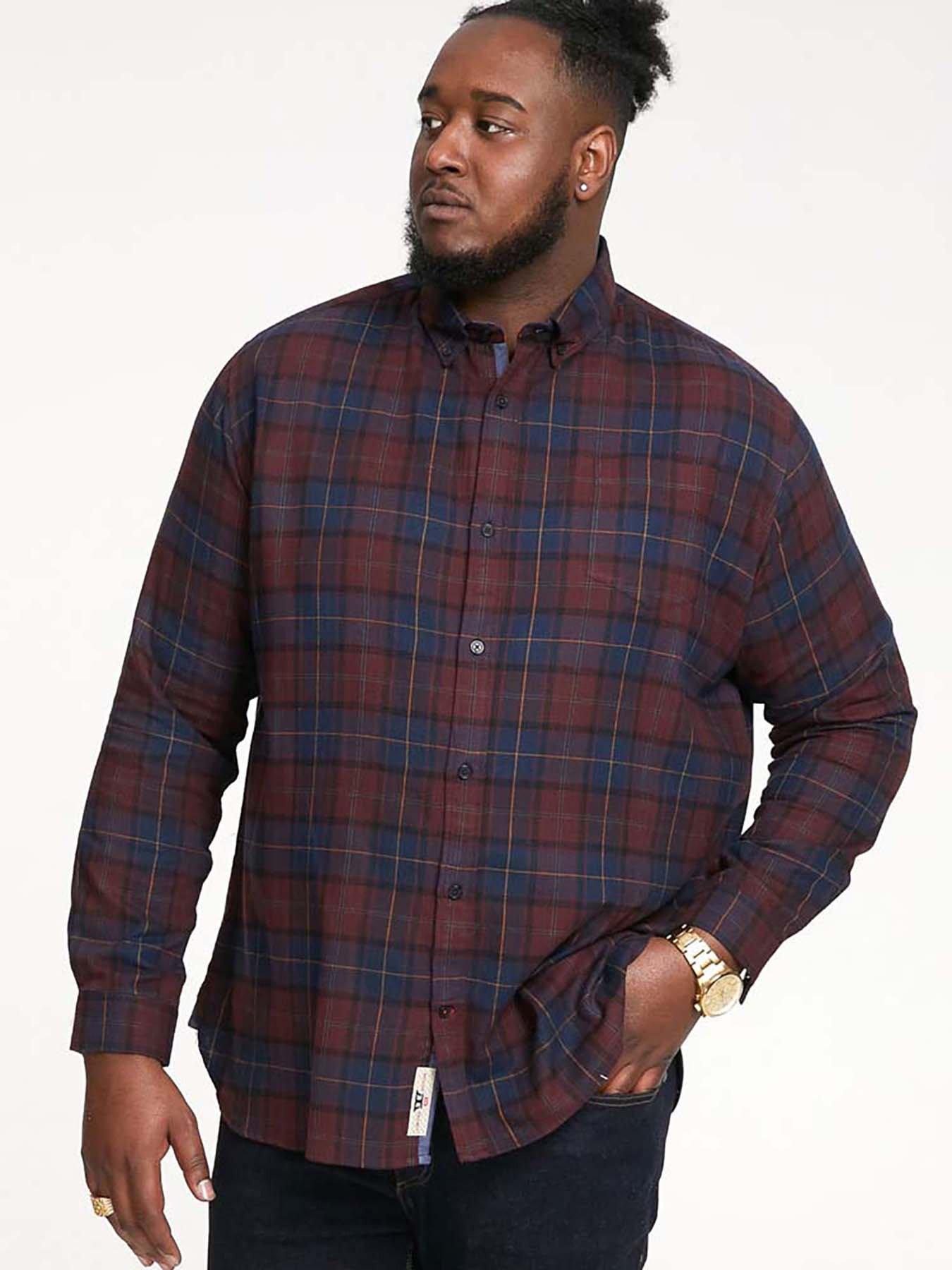  image of d555-flannel-check-shirt-with-button-down-collar-red