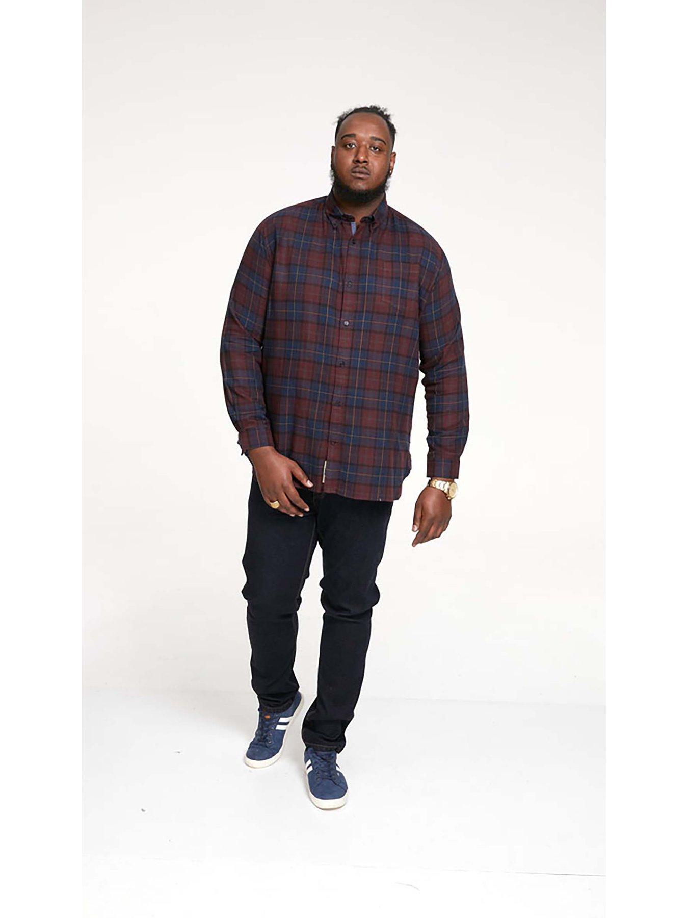  image of d555-flannel-check-shirt-with-button-down-collar-red