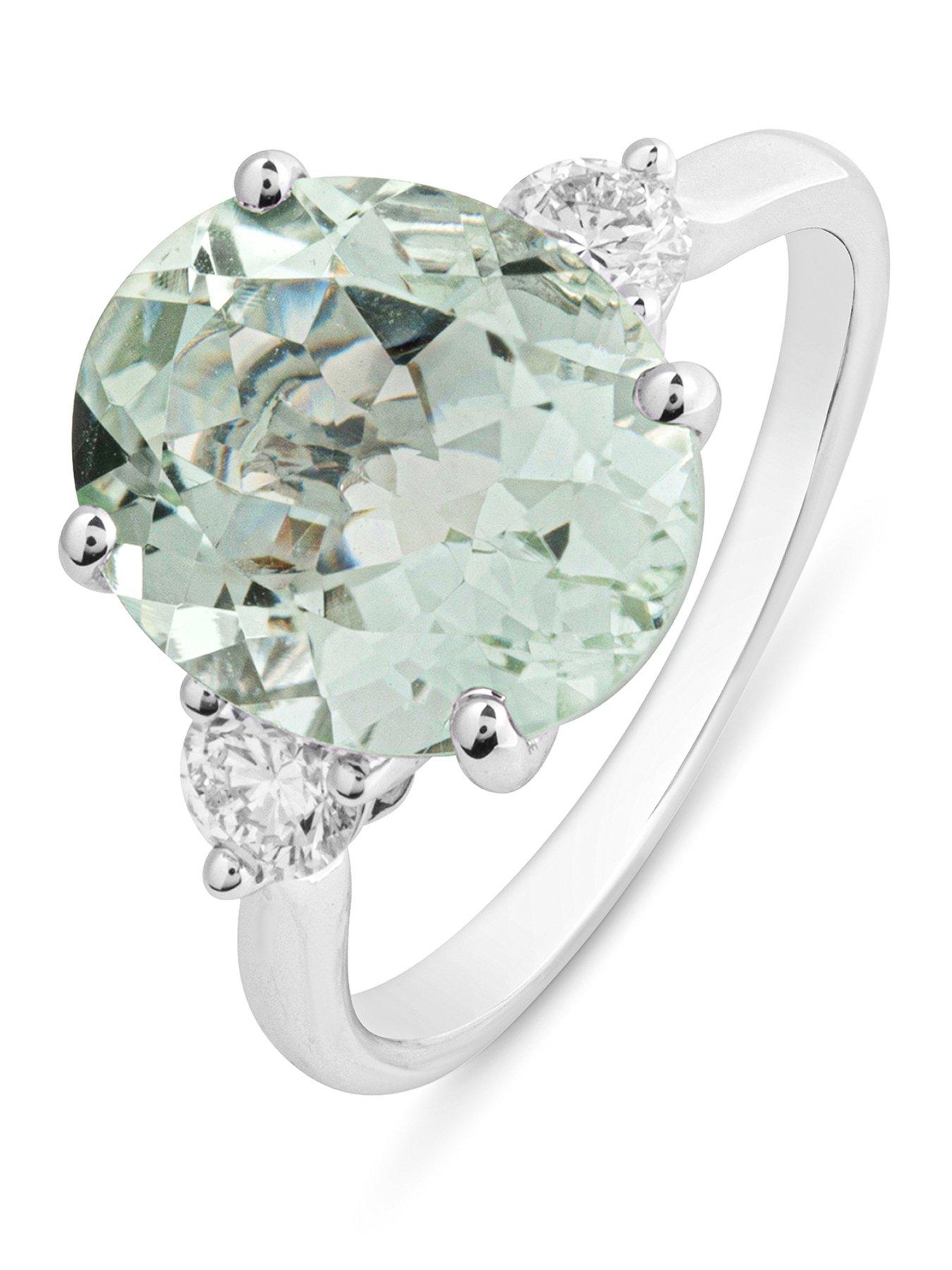Image 1 of 5 of The Love Collection Lottie 9ct White Gold Natural Green Amethyst with&nbsp;Oval Cut 0.35ct Lab Grown Diamond Ring.