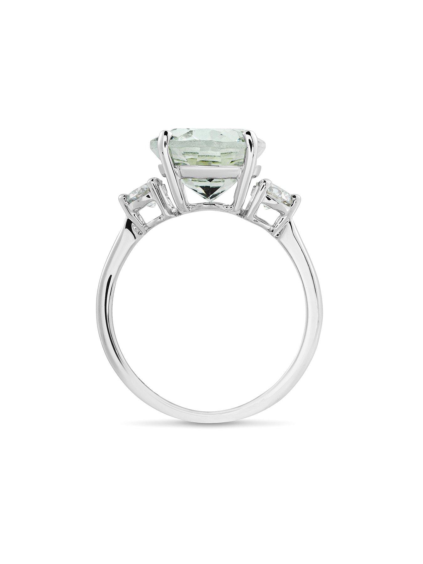 Image 4 of 5 of The Love Collection Lottie 9ct White Gold Natural Green Amethyst with&nbsp;Oval Cut 0.35ct Lab Grown Diamond Ring.