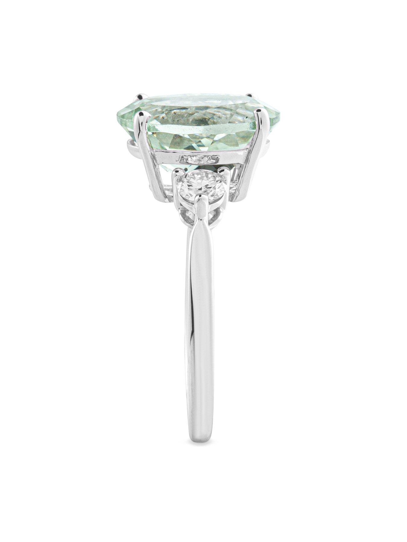 Image 5 of 5 of The Love Collection Lottie 9ct White Gold Natural Green Amethyst with&nbsp;Oval Cut 0.35ct Lab Grown Diamond Ring.