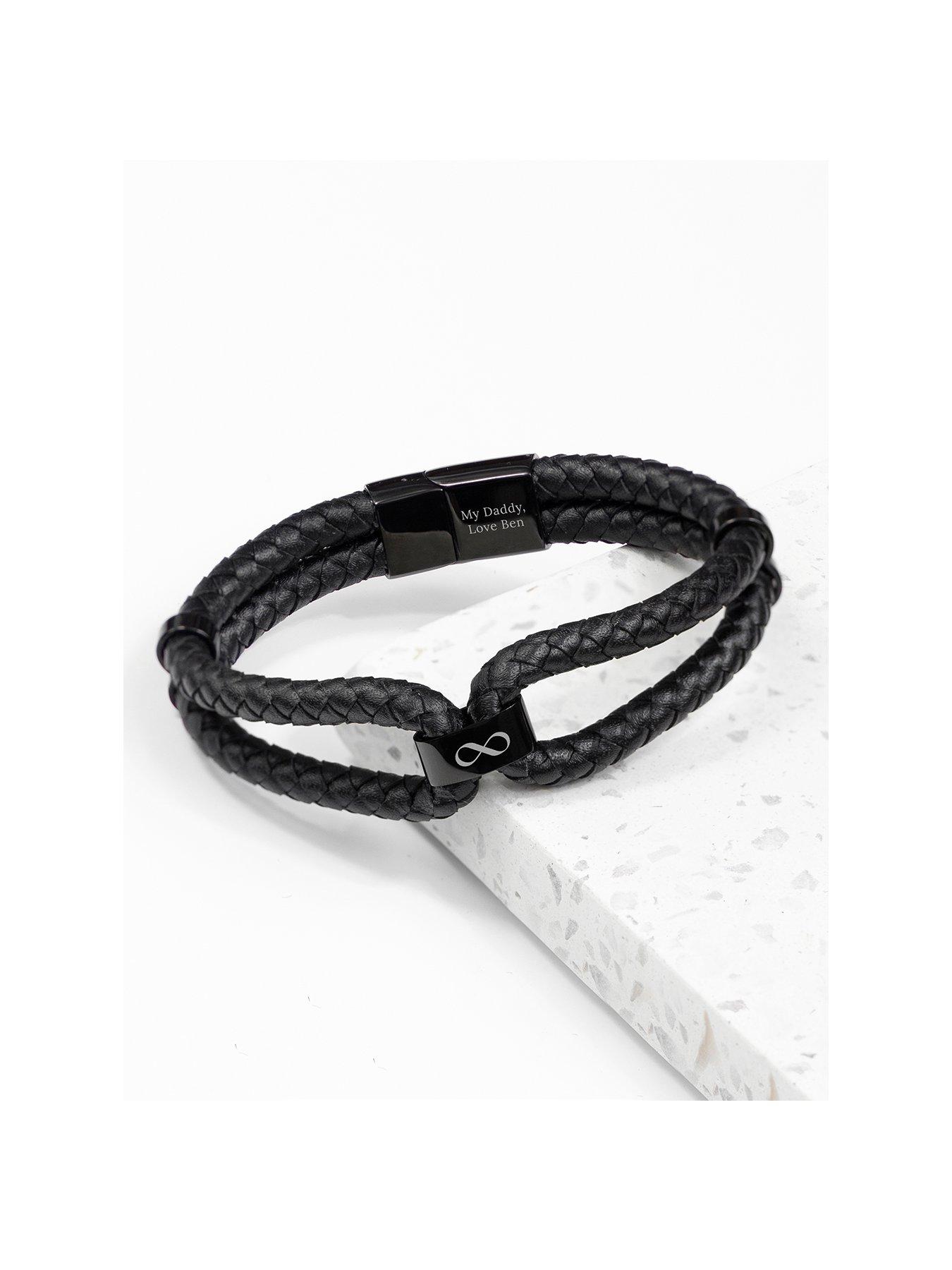 undefined Personalised Men's Dual Infinity Leather Bracelet - Black
