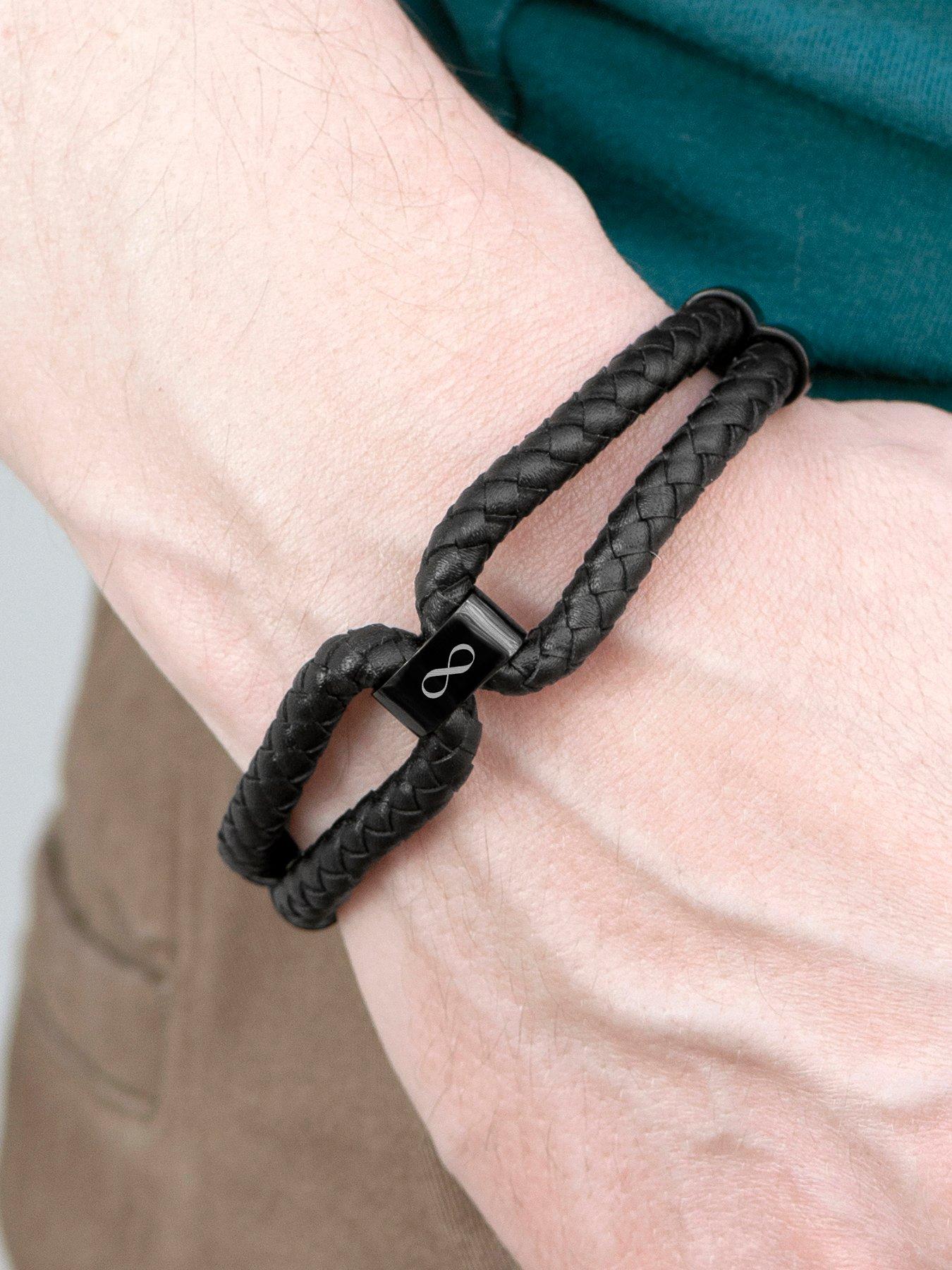 Image 2 of 5 of Treat Republic Personalised Men's Dual Infinity Leather Bracelet - Black