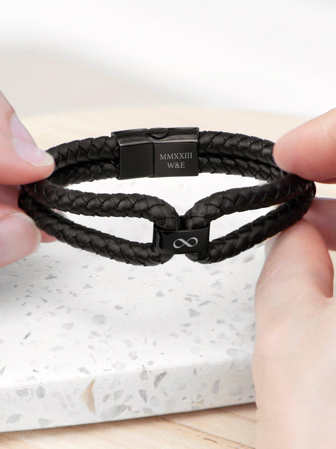 Image 3 of 5 of Treat Republic Personalised Men's Dual Infinity Leather Bracelet - Black