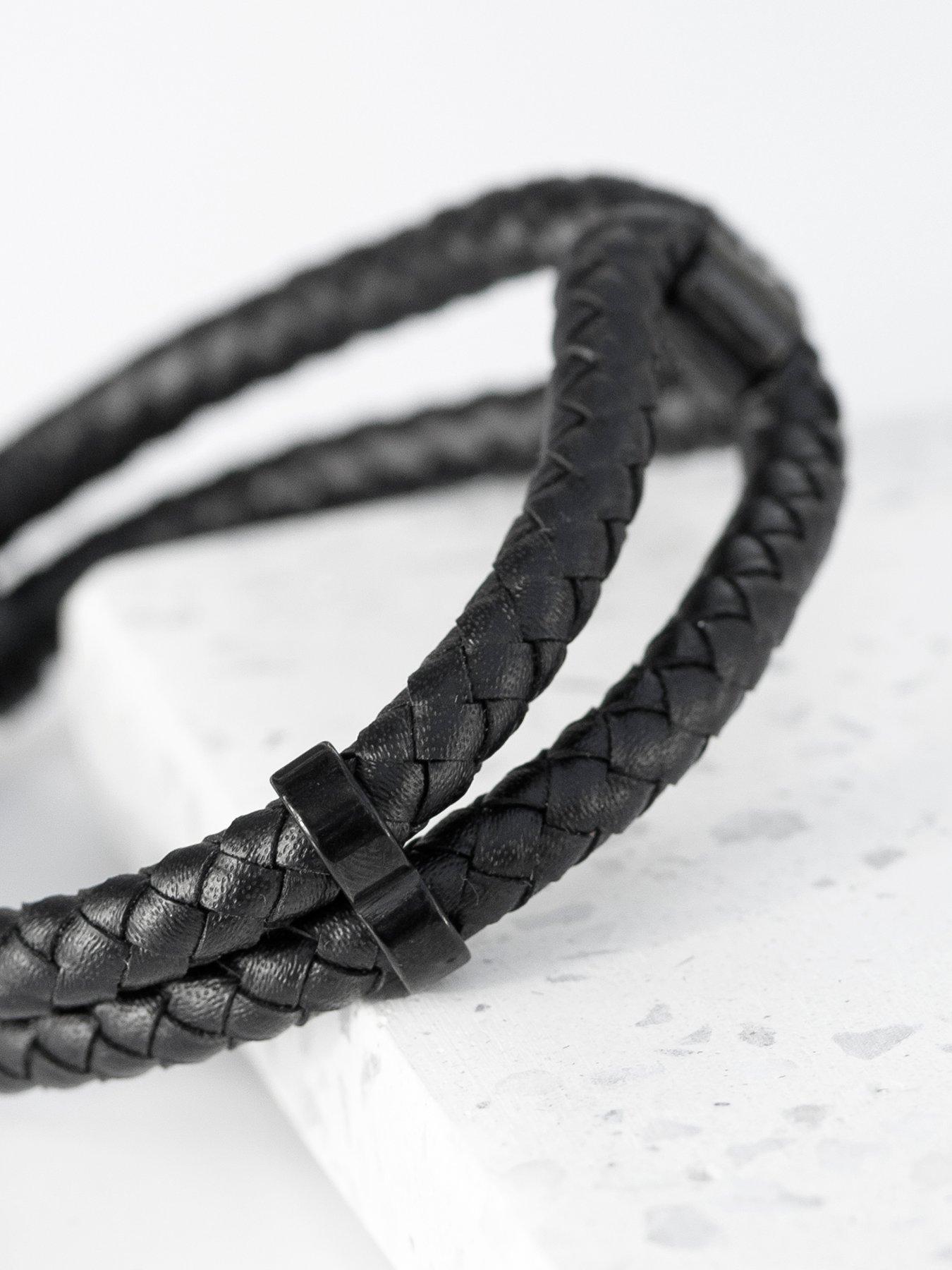 Image 4 of 5 of Treat Republic Personalised Men's Dual Infinity Leather Bracelet - Black