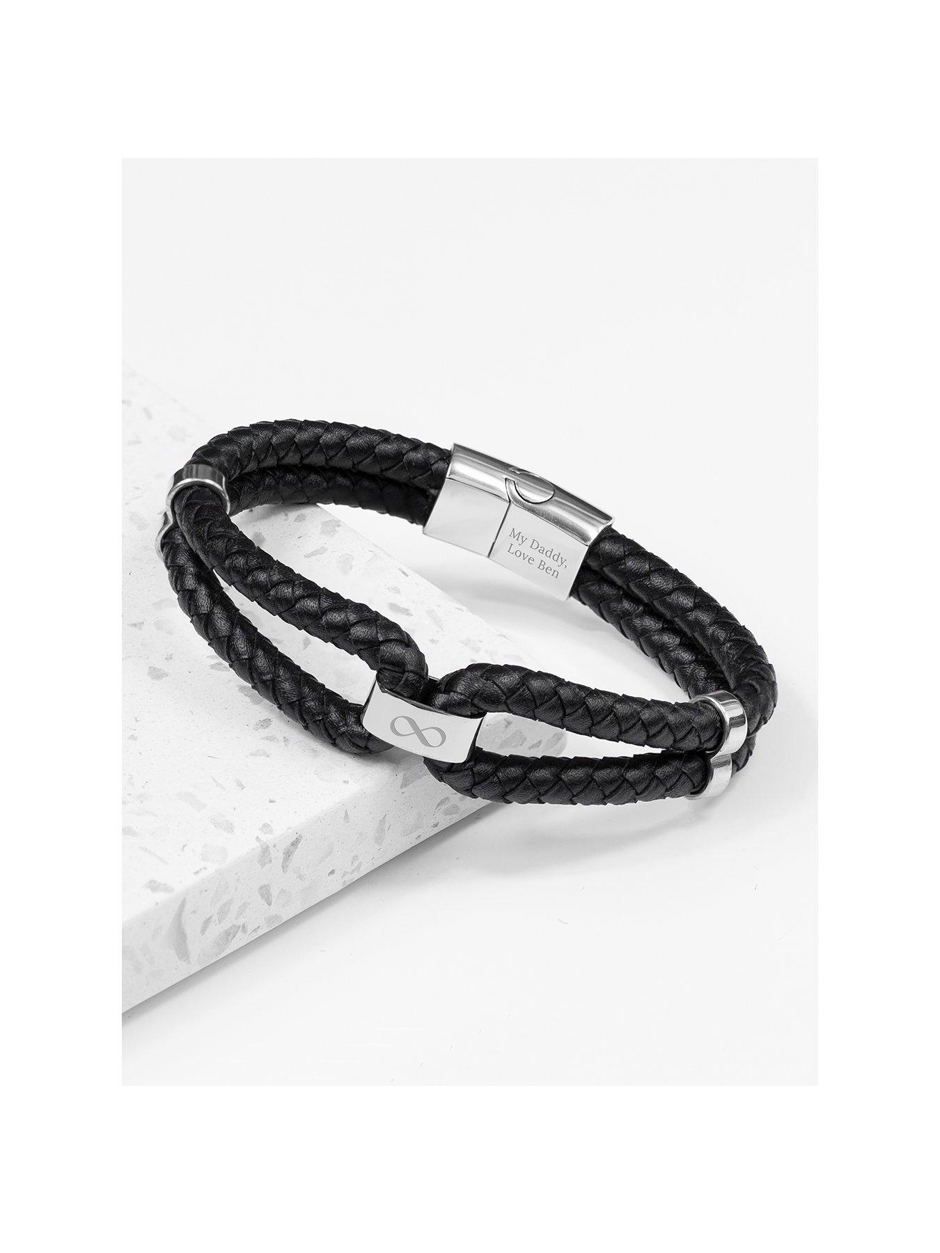 undefined Personalised Men's Dual Infinity Leather Bracelet - Silver