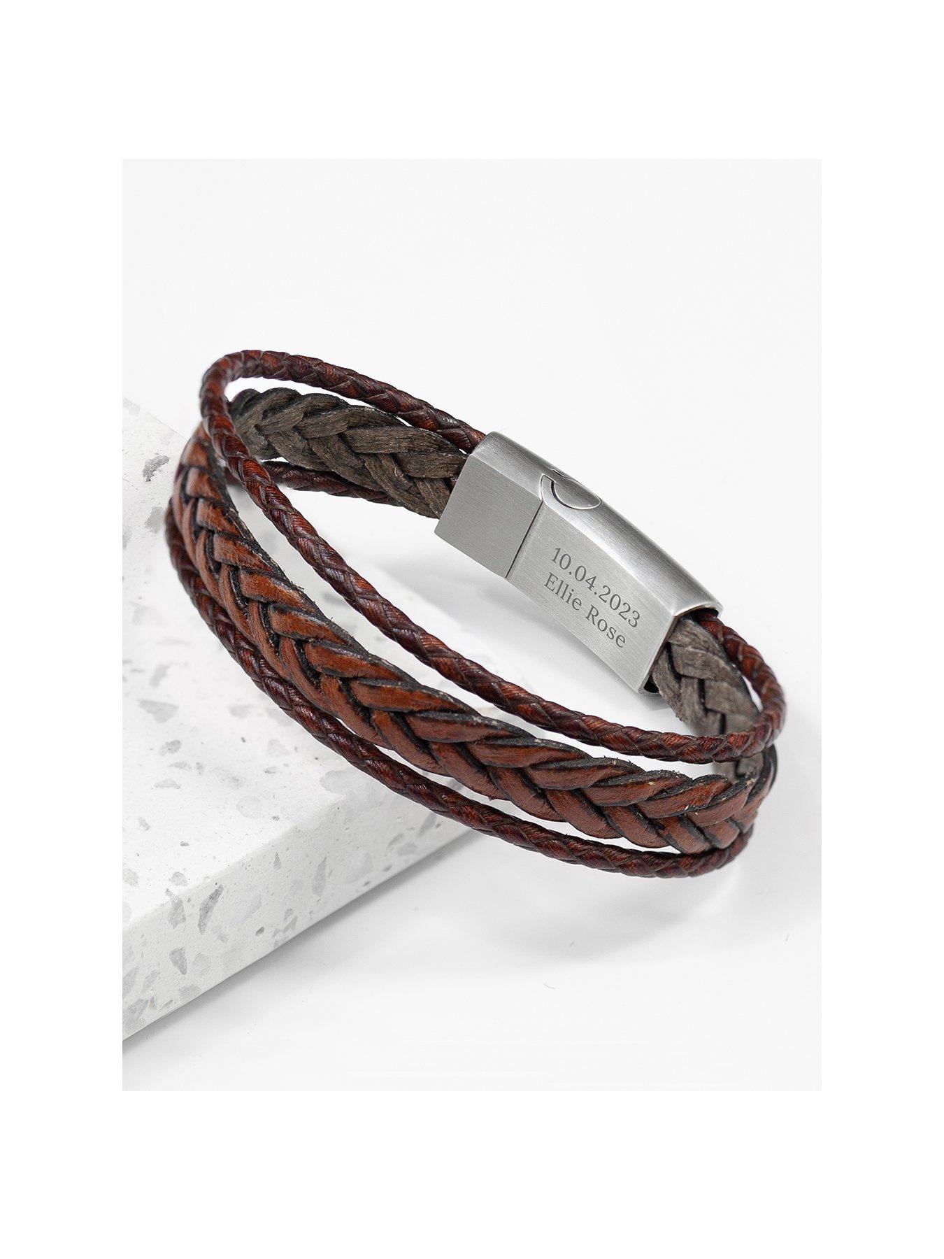 undefined Personalised Men's Braided Brown Leather Bracelet