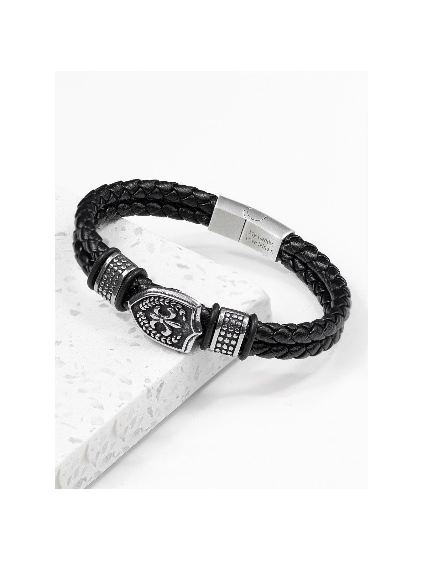  image of treat-republic-personalised-mens-warrior-shield-leather-bracelet