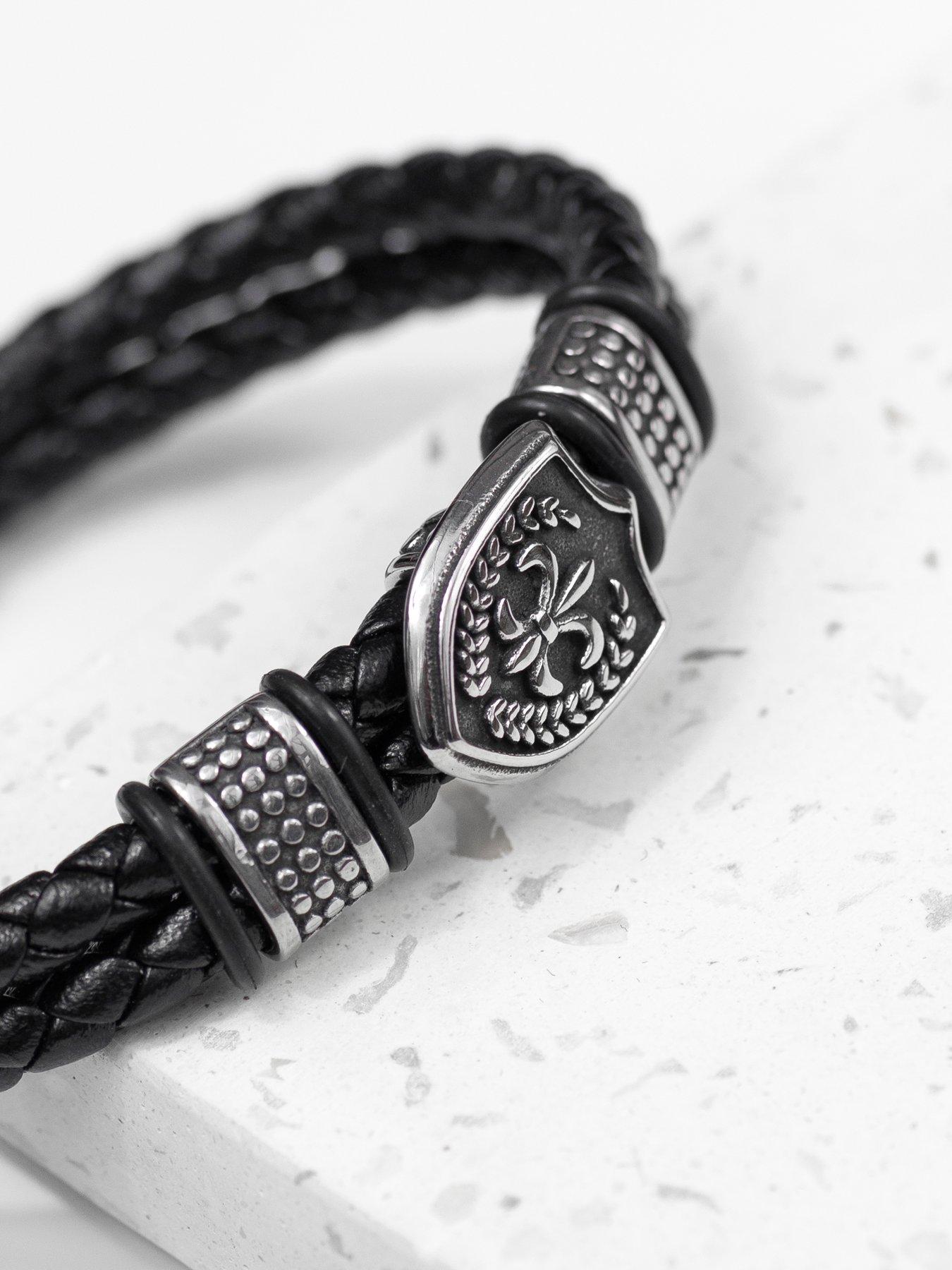  image of treat-republic-personalised-mens-warrior-shield-leather-bracelet