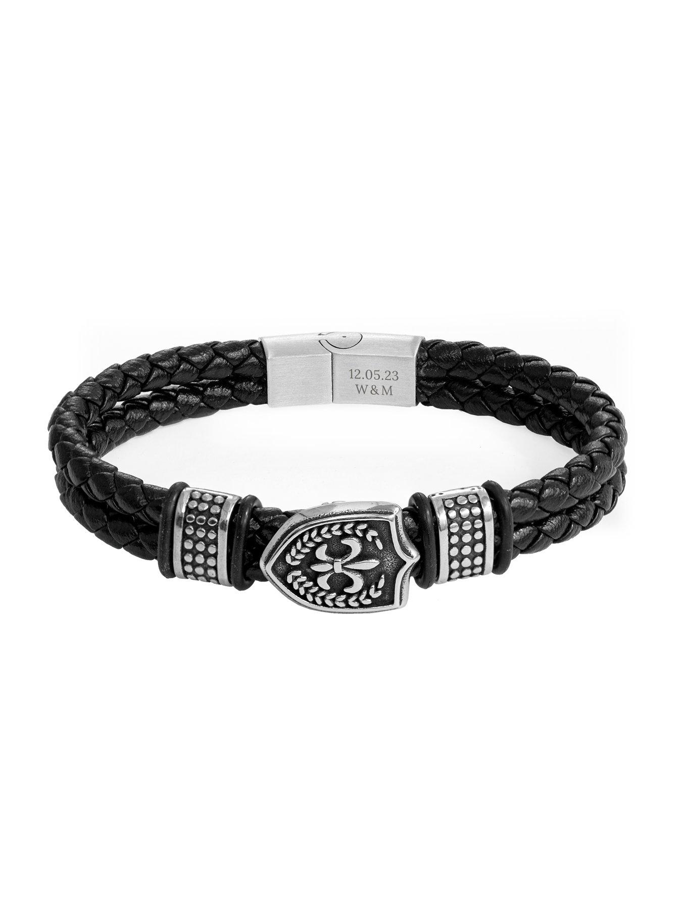 image of treat-republic-personalised-mens-warrior-shield-leather-bracelet