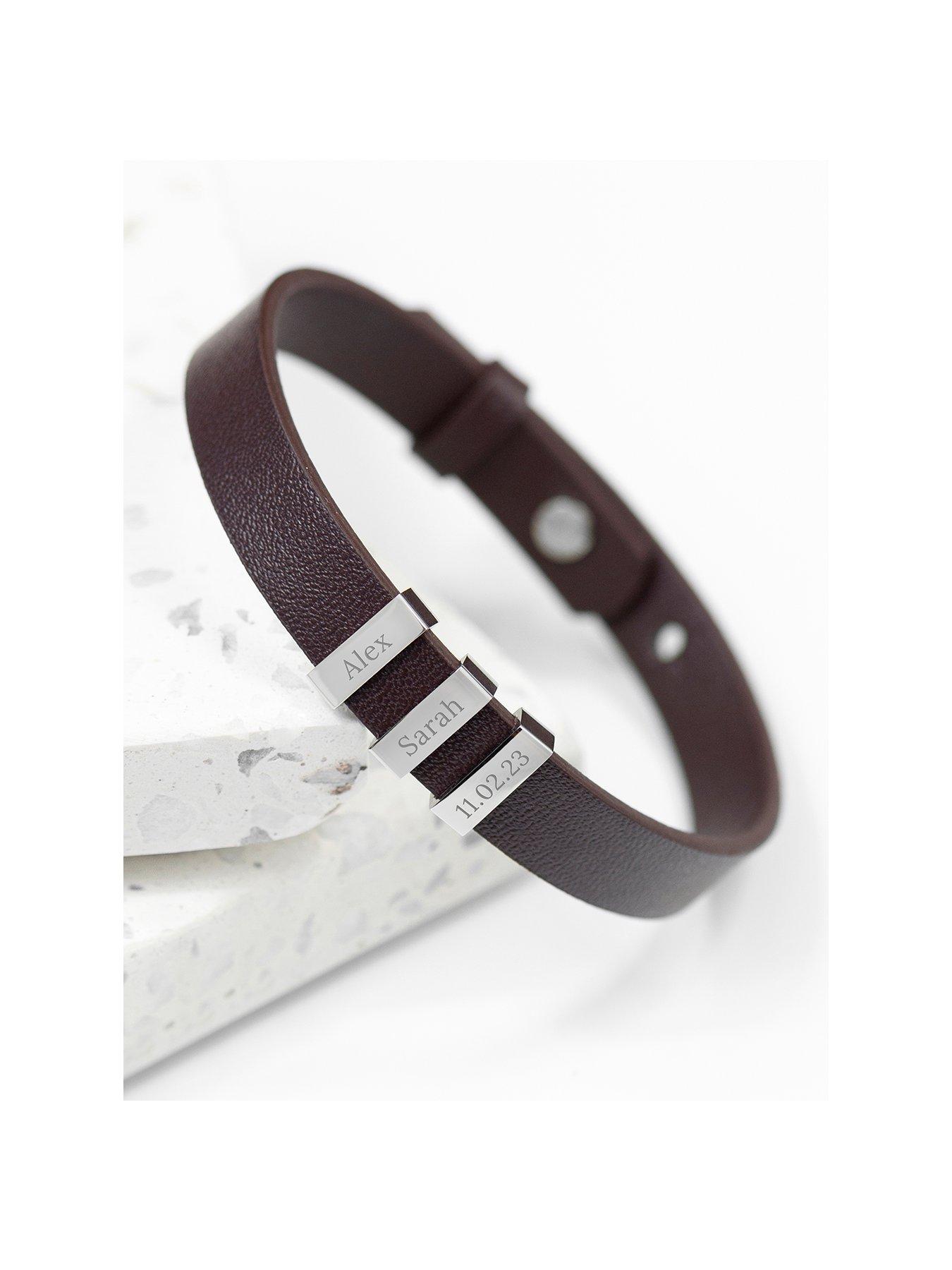 Treat Republic Personalised Men's Engraved Brown Leather Bracelet