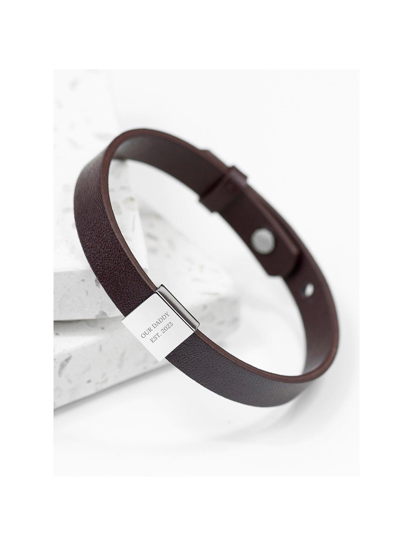 undefined Personalised Men's Statement Message Brown Leather Bracelet