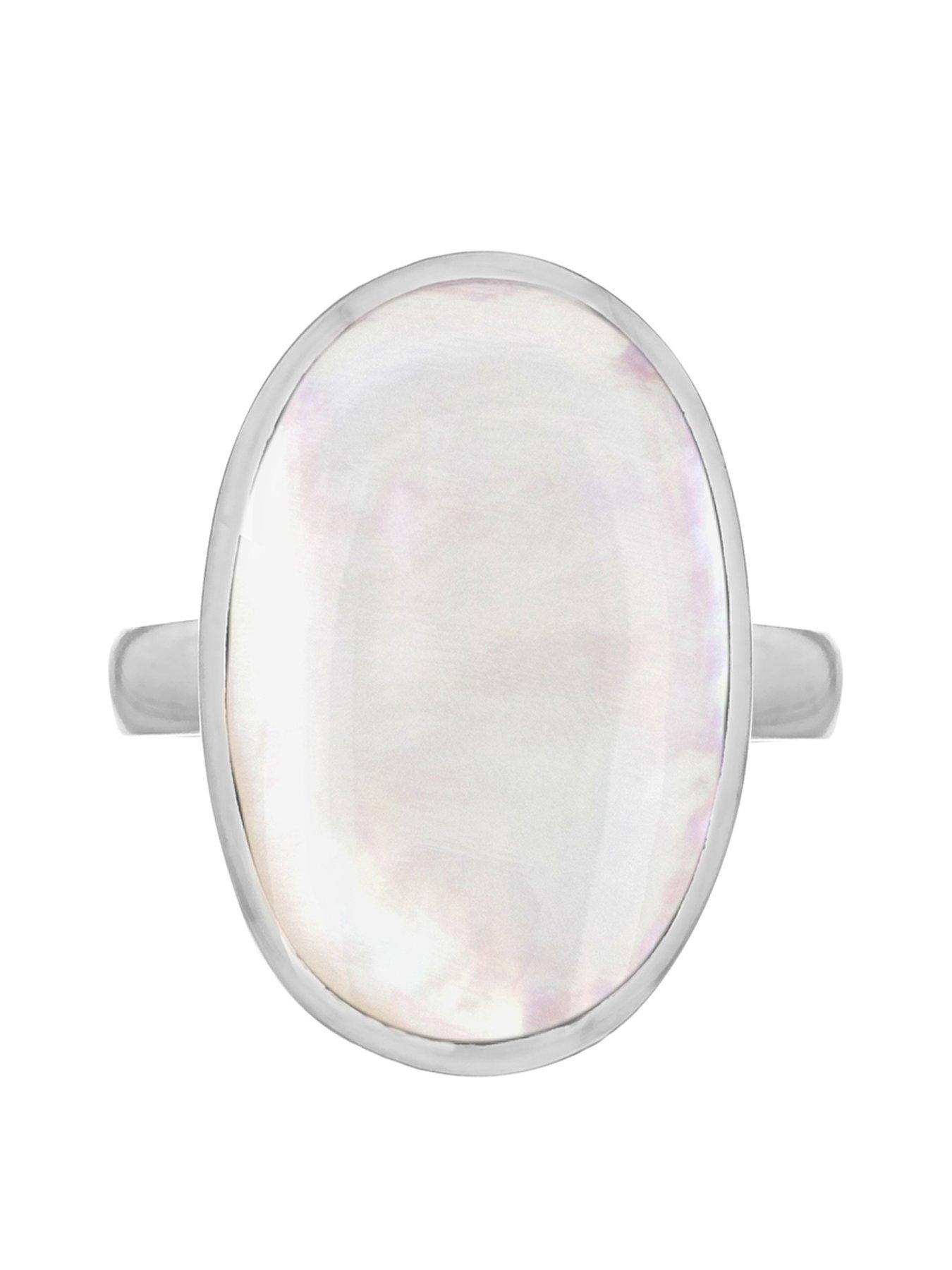  image of the-love-collection-sterling-silver-white-mother-of-pearl-15mm-x-20mm-oval-split-shoulder-ring