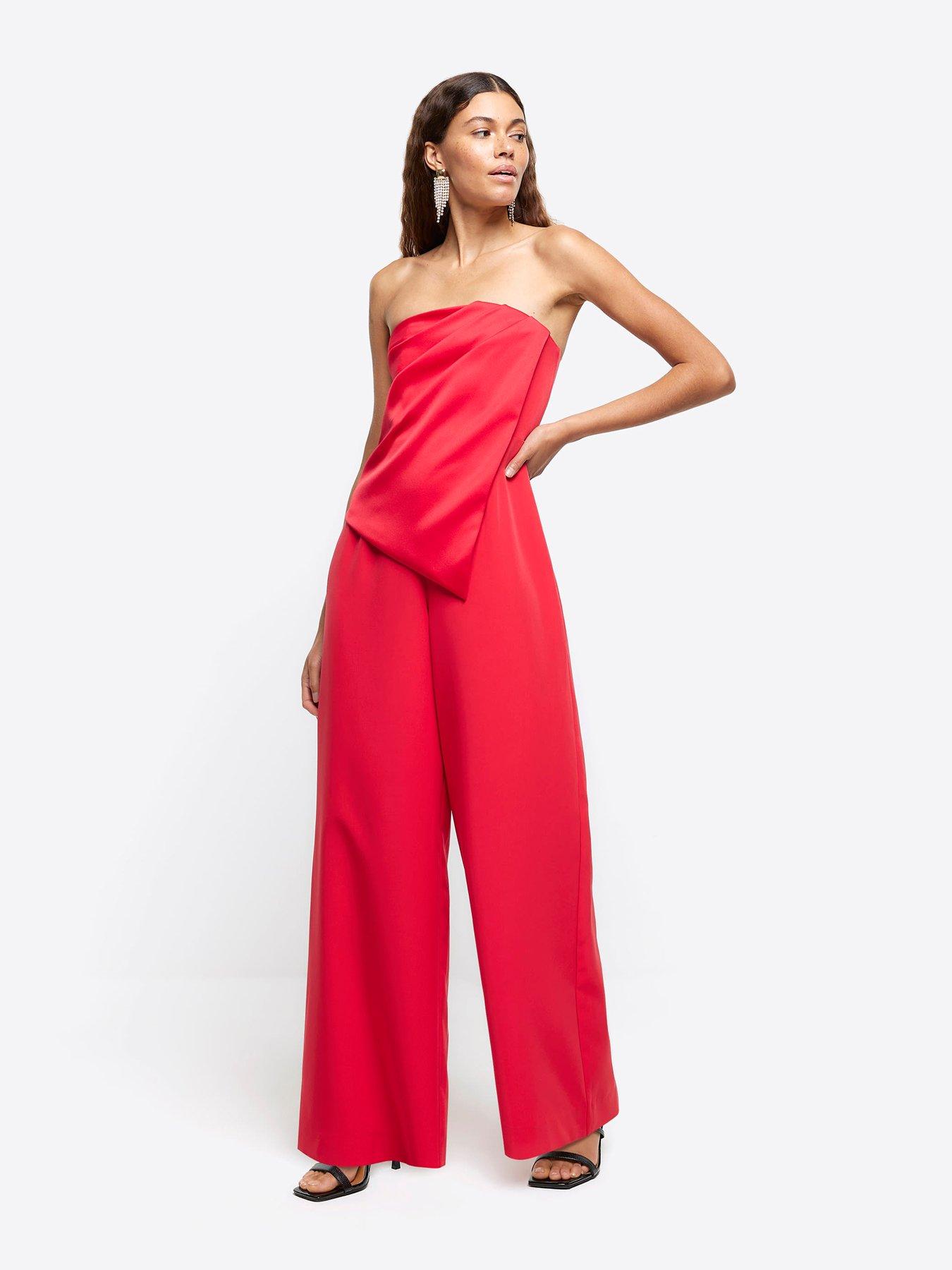 Red sales strapless jumpsuit