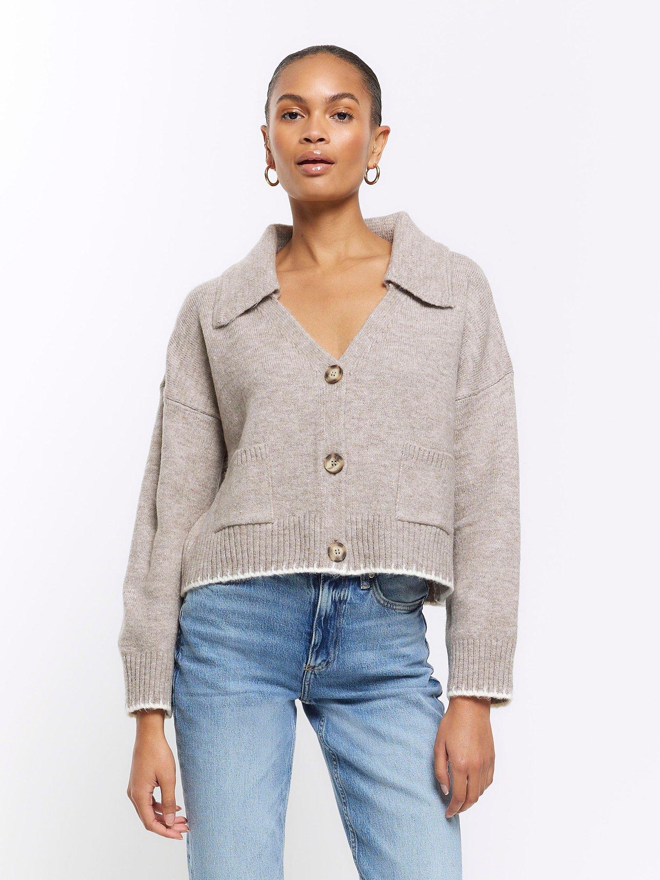 River Island Stitch Detail Cardigan Dark Beige littlewoods