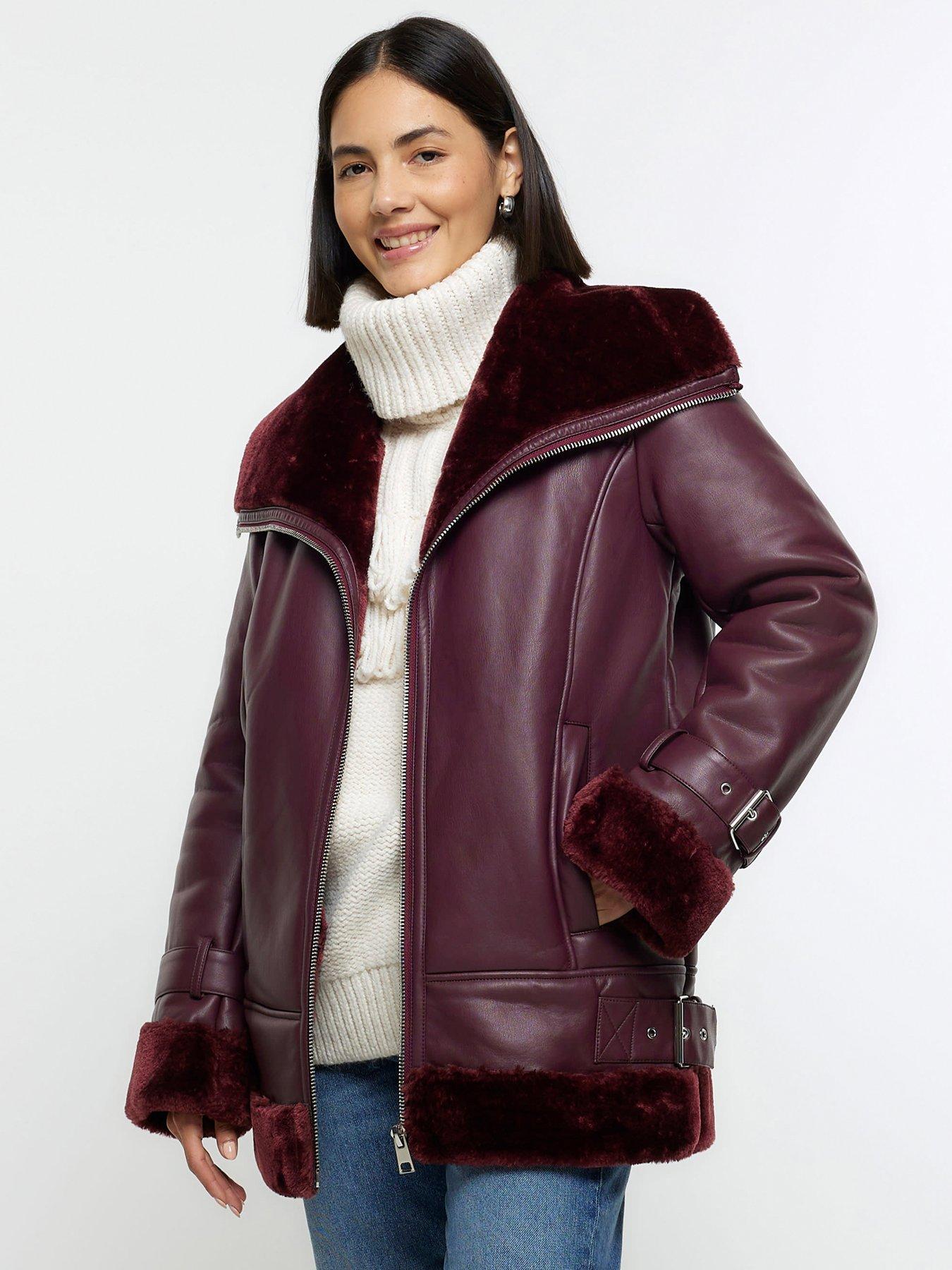 Mint velvet burgundy aviator jacket hotsell