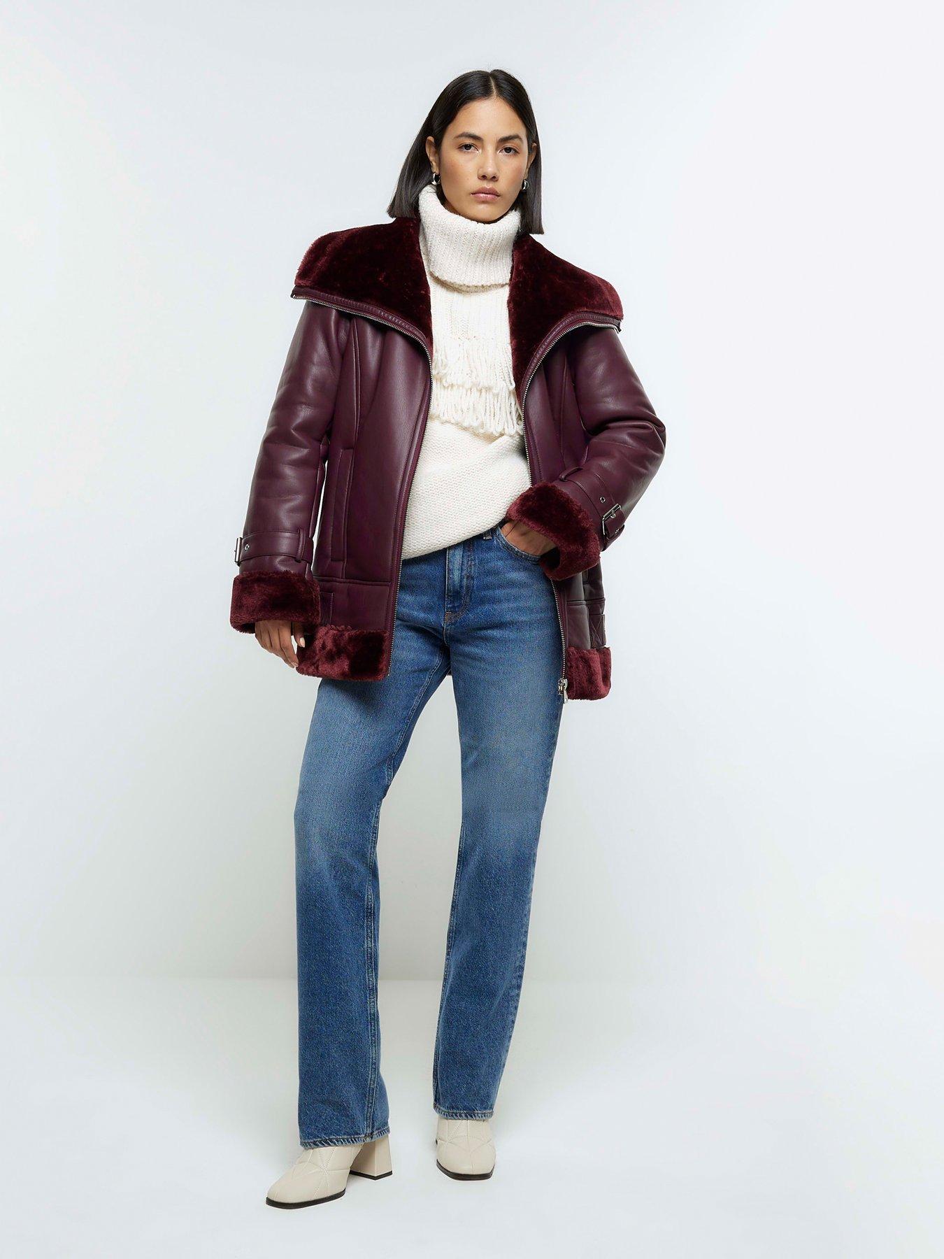 River island faux hot sale shearling aviator jacket