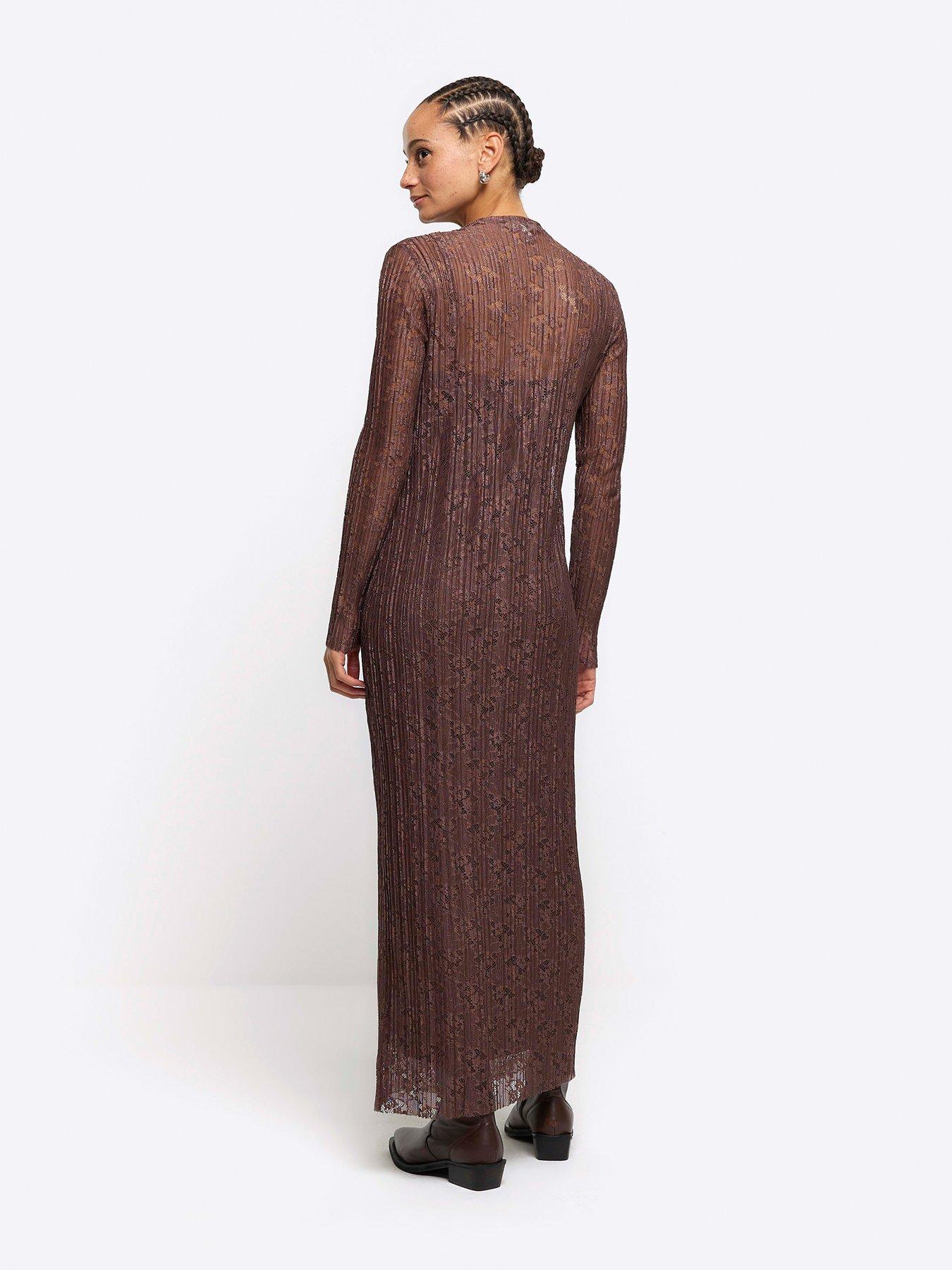 River Island Pleated Lace Dress - Brown