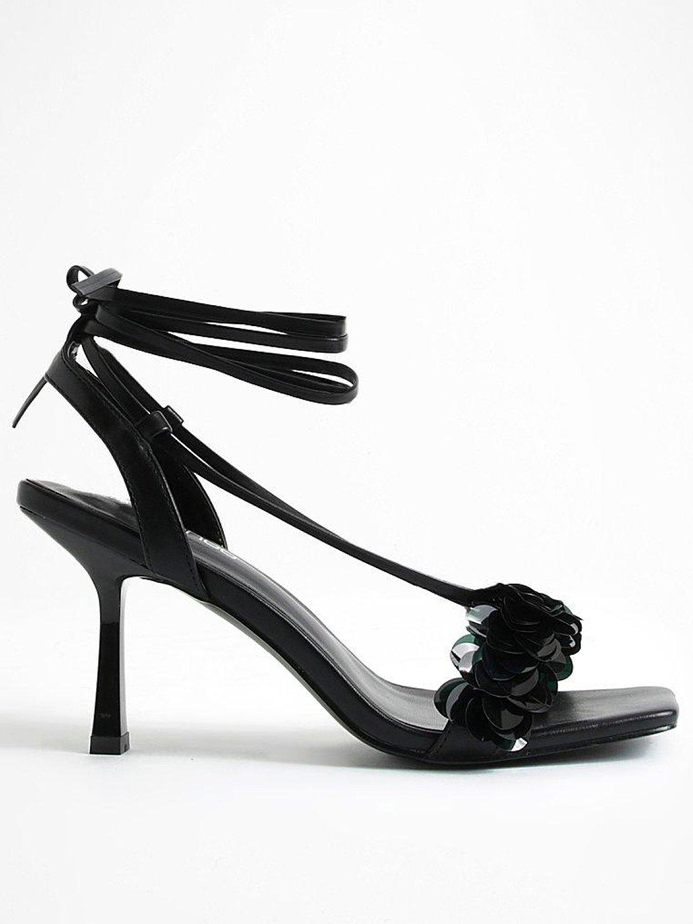 Boohoo Sequin Detail Embellished Strappy Heels Black