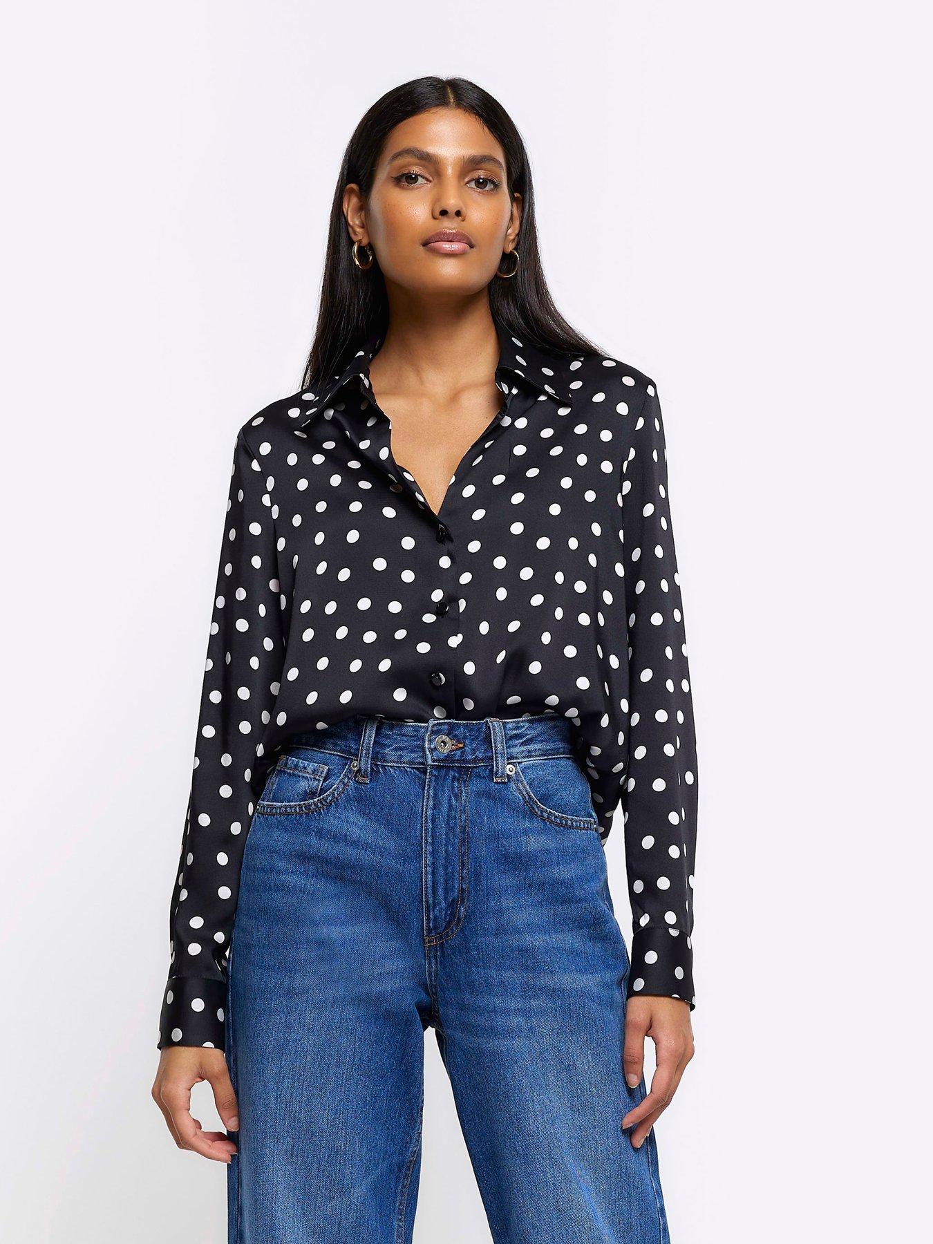 Polka Dot Satin Shirt Black