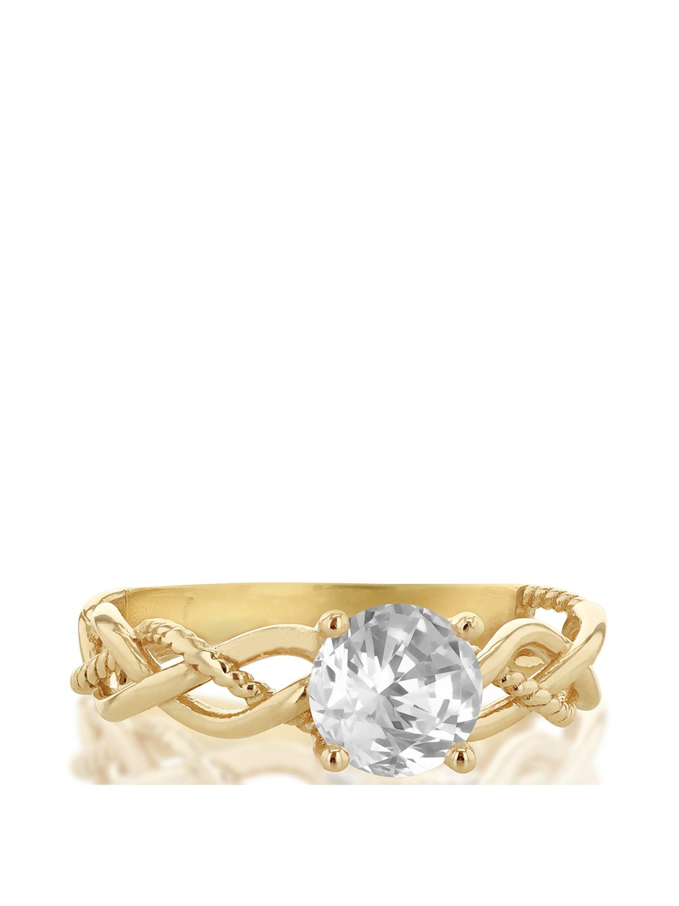 Image 2 of 4 of The Love Collection 9ct Yellow Gold 6mm White Round Cut CZ Plaited Solitaire Ring