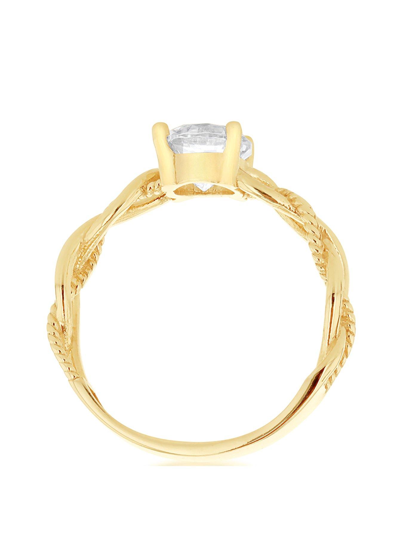Image 3 of 4 of The Love Collection 9ct Yellow Gold 6mm White Round Cut CZ Plaited Solitaire Ring
