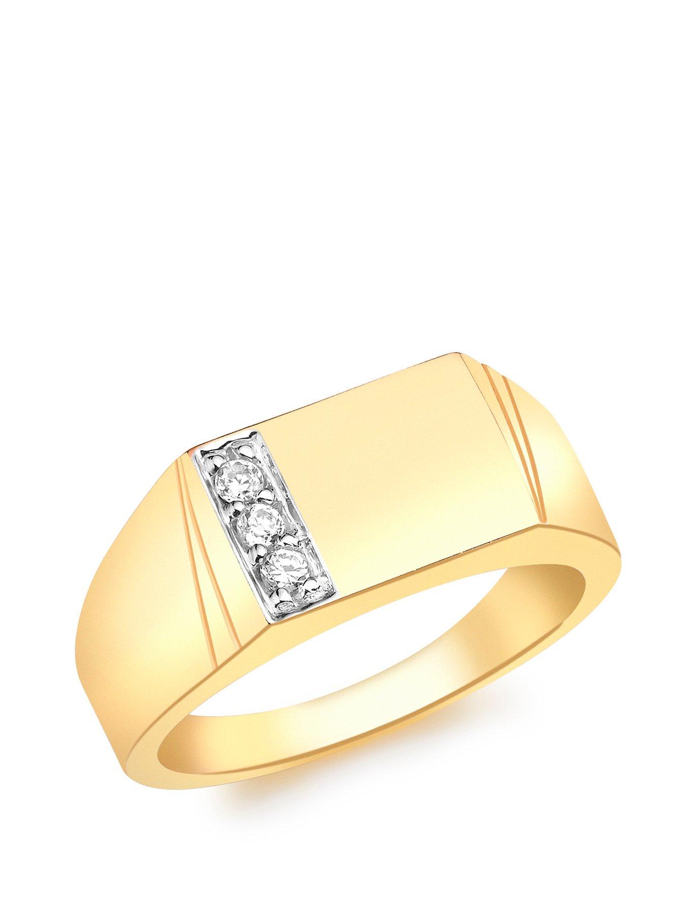 The Love Collection 9ct Yellow Gold 3 x 2mm CZ Pave Set 12mm x 7.65mm Rectangular Signet Ring