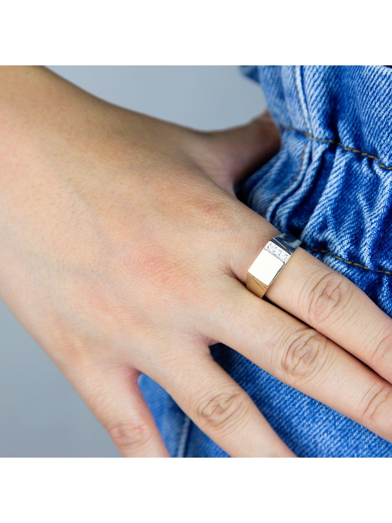 Image 2 of 2 of The Love Collection 9ct Yellow Gold 3 x 2mm CZ Pave Set 12mm x 7.65mm Rectangular Signet Ring