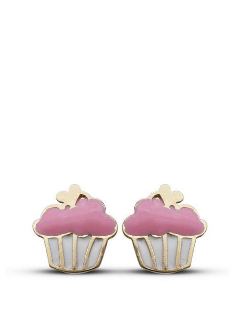 love-gold-9ct-gold-pink-enamel-cupcake-stud-earrings