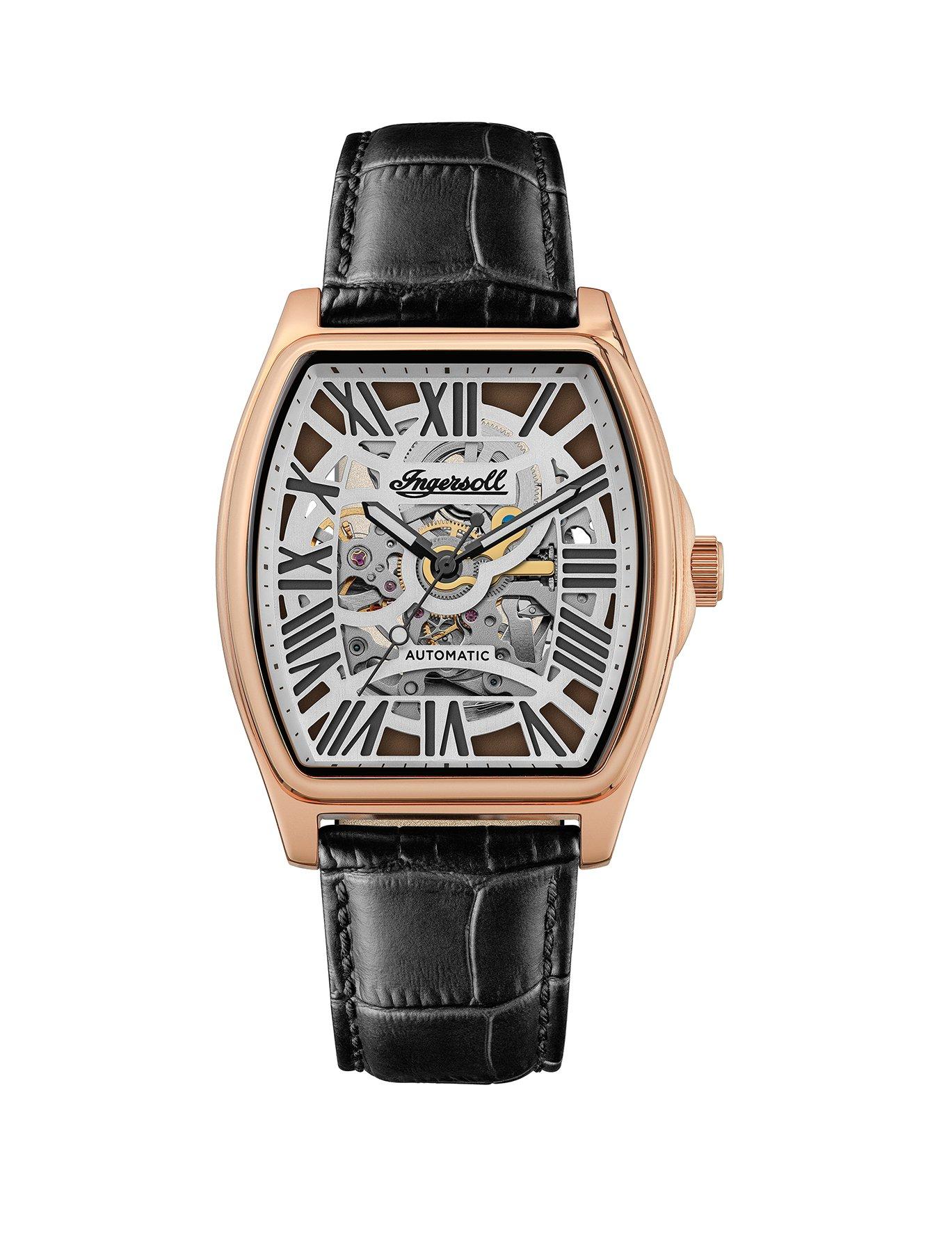 Ingersoll 1892 The Herald Rose Gold and Grey Skeleton Dial Brown Leather Strap Automatic Mens Watch littlewoods