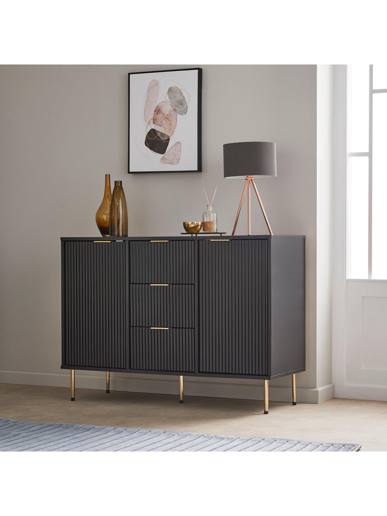 Lloyd Pascal Nevada Large 2 Door, 3 Drawer Sideboard - Black ...