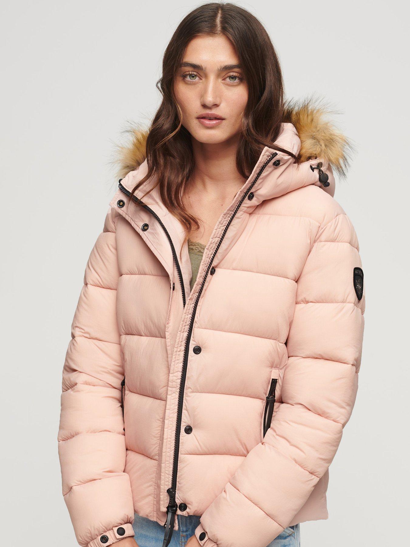 Superdry Faux Fur Hooded Longline Light Padded Puffer Coat