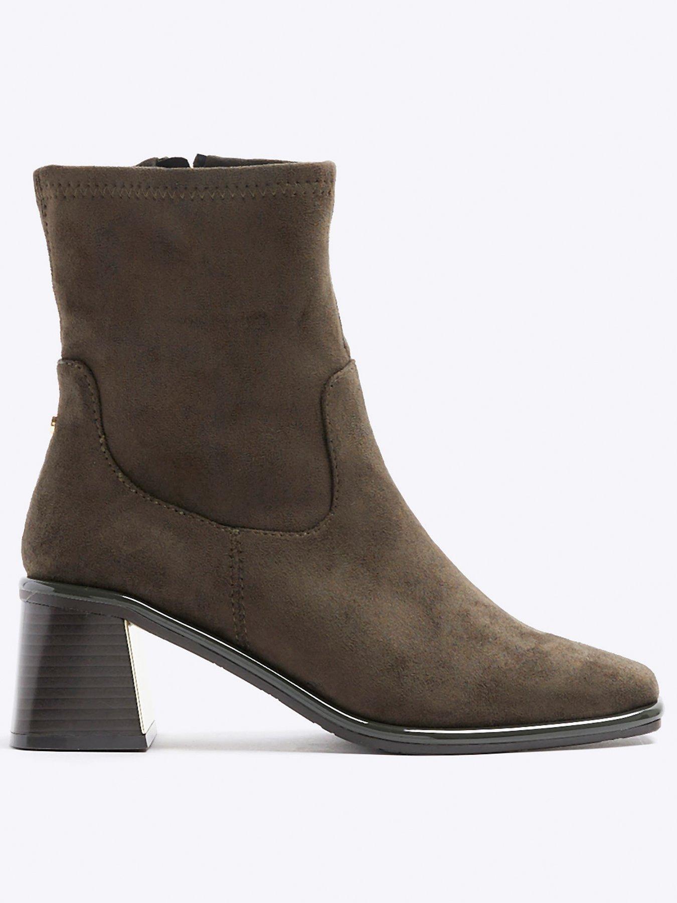 River Island Block Heel Stretch Sock Boot Grey littlewoods